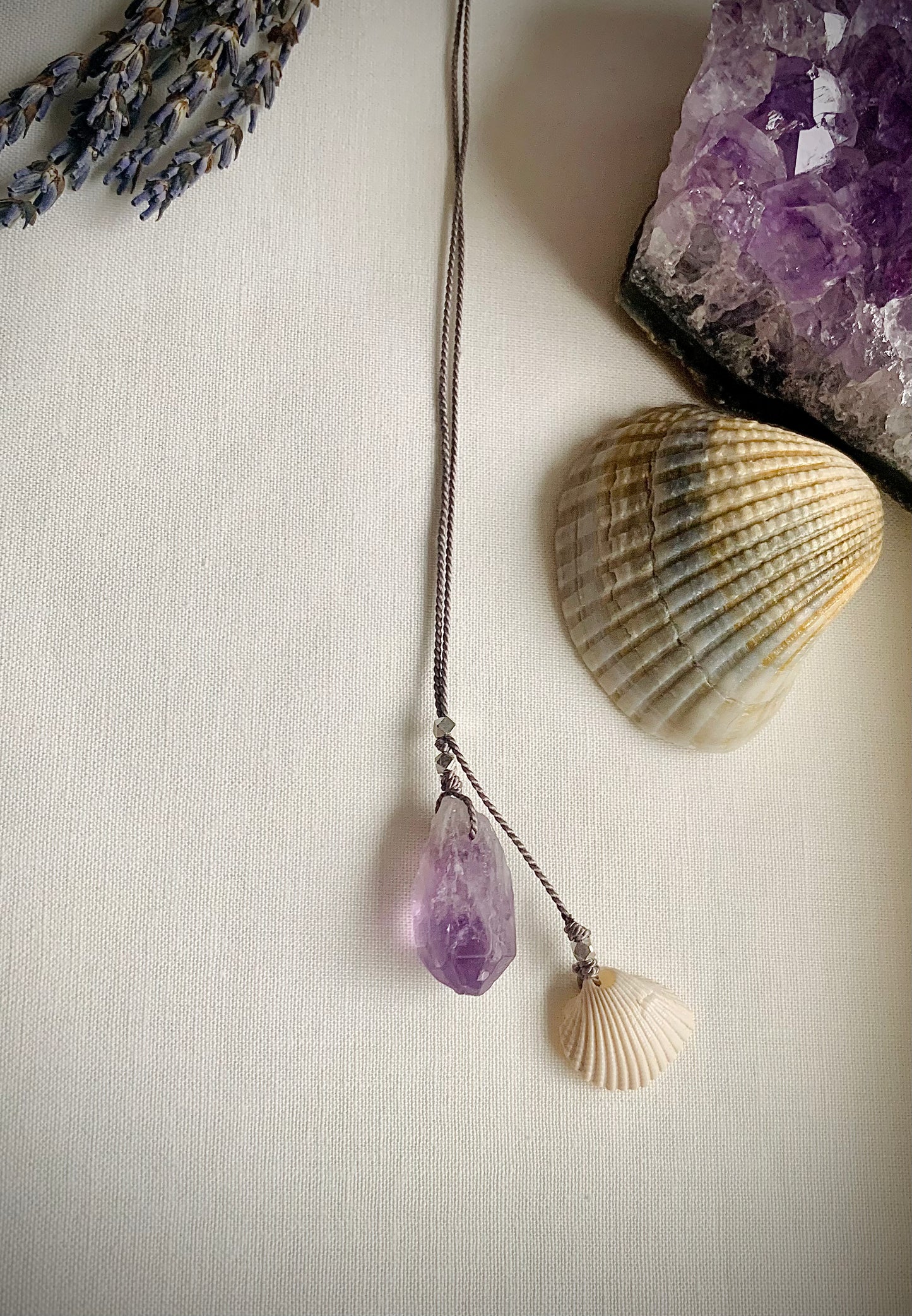 sea witch raw amethyst silk crystal necklace | adjustable lariat style