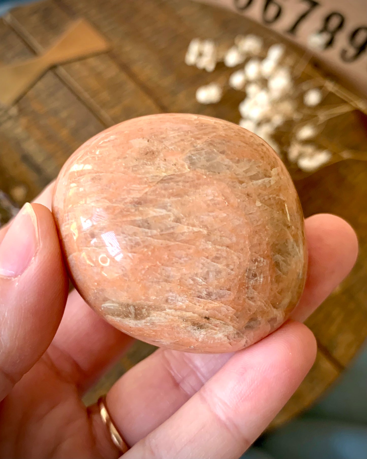 peach moonstone palm stones