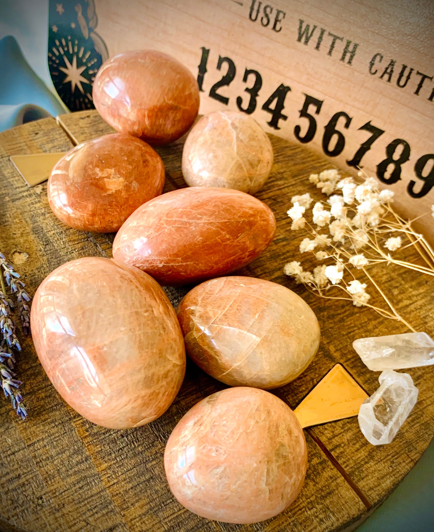 peach moonstone palm stones