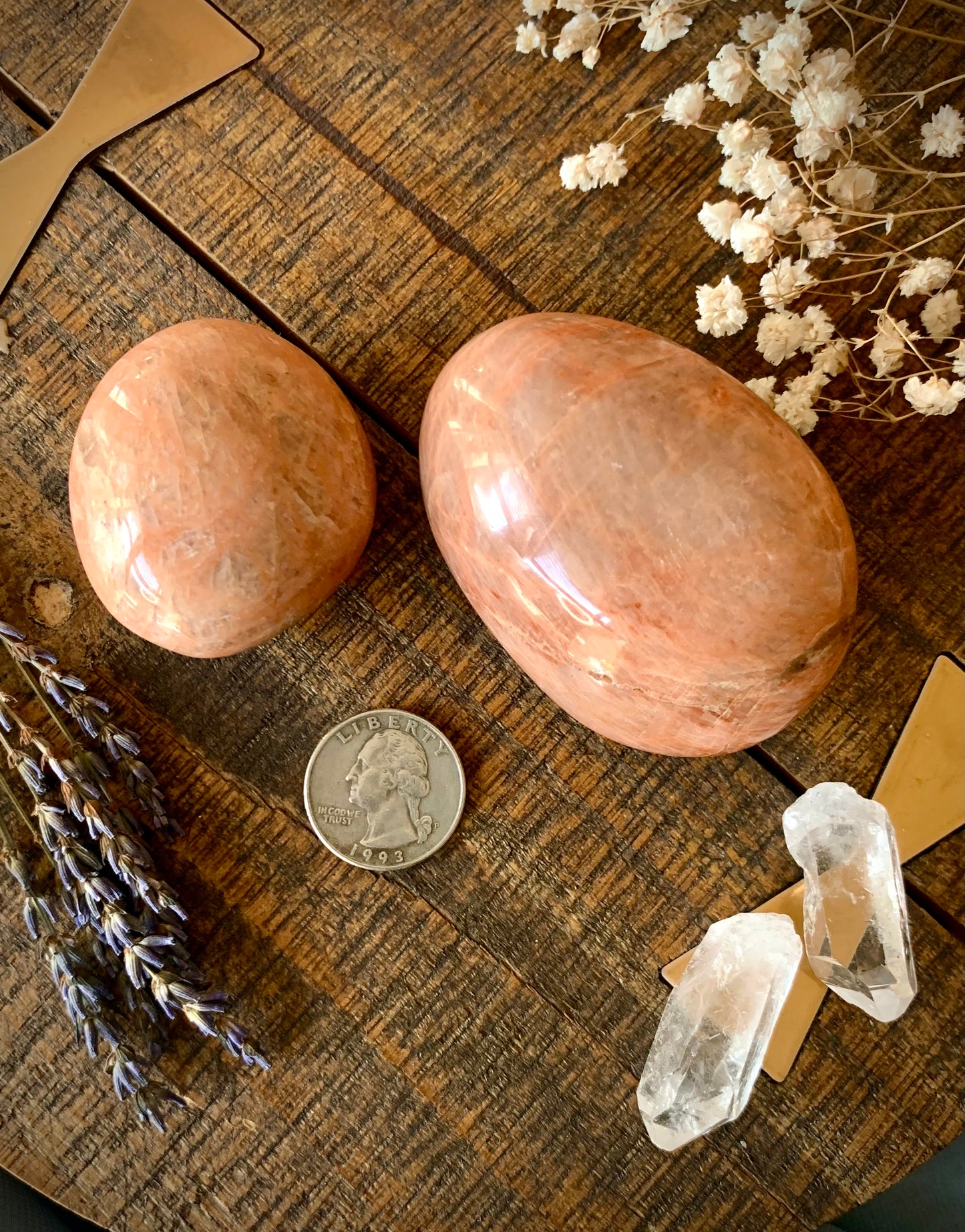 peach moonstone palm stones