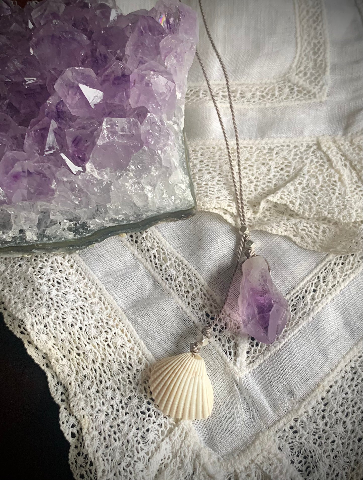sea witch raw amethyst silk crystal necklace | adjustable lariat style