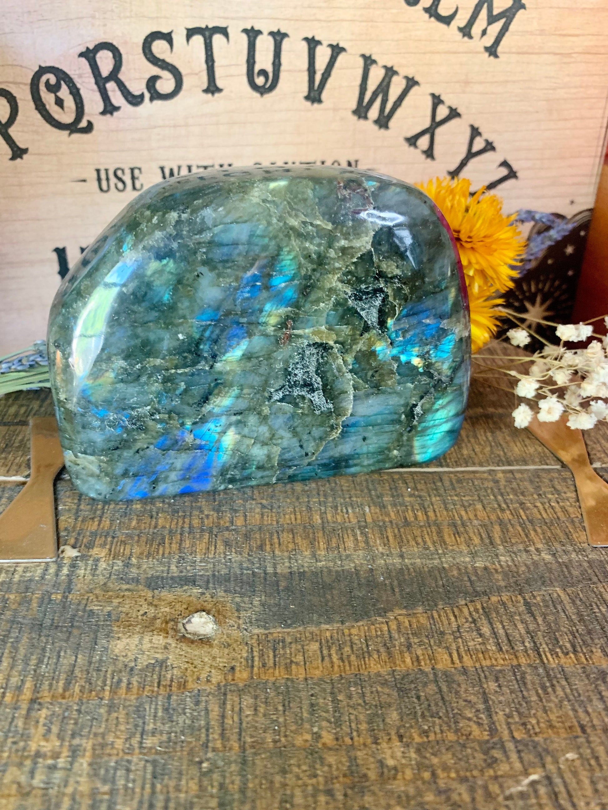 large labradorite cut base with beautiful flashing - Lil Shop of Light & Love