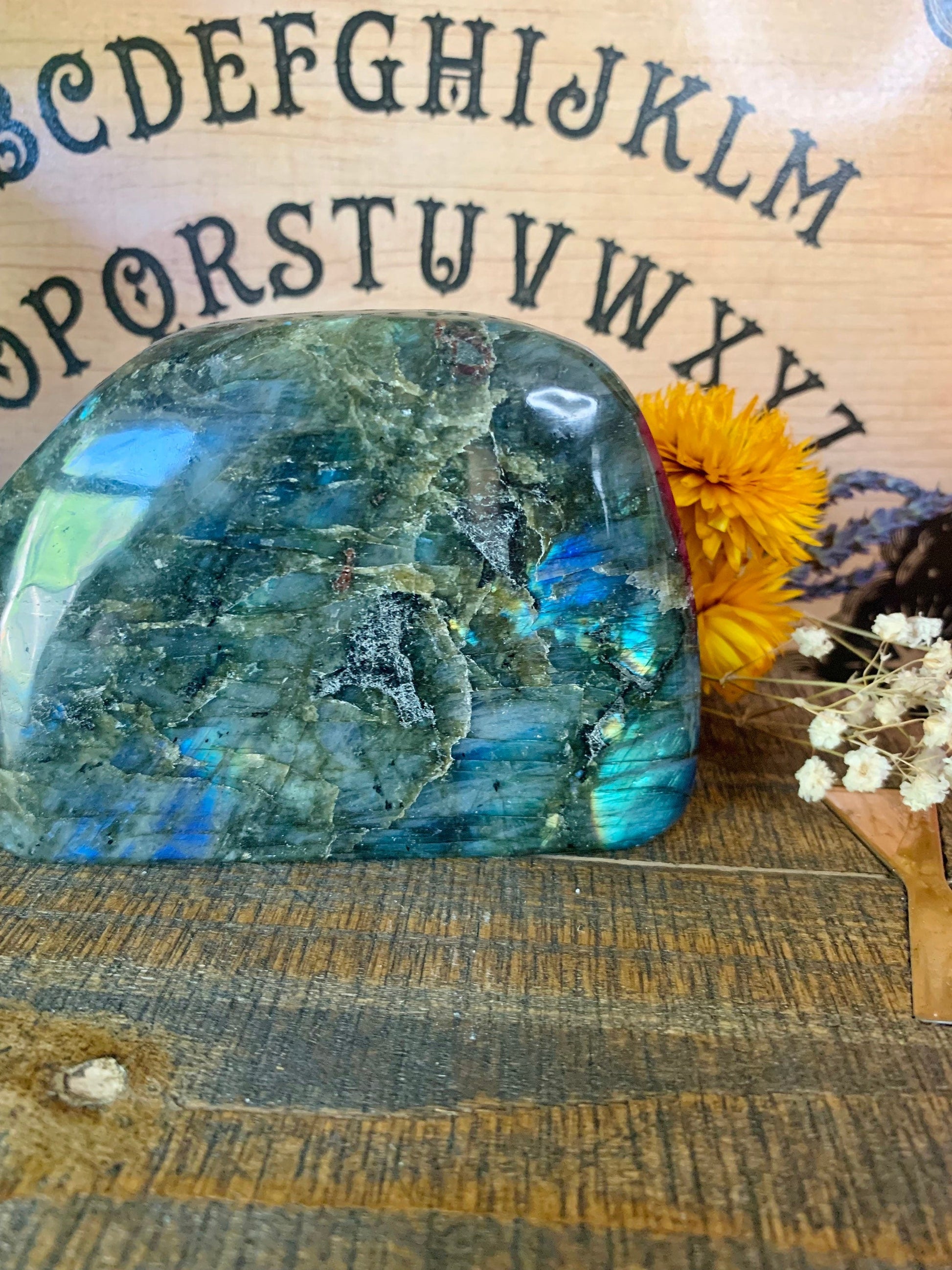large labradorite cut base with beautiful flashing - Lil Shop of Light & Love