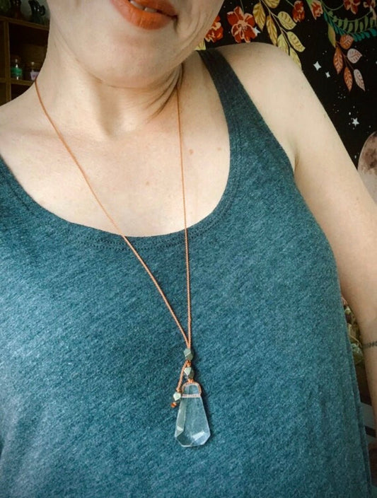 quartz lariat necklace with pyrite on choice of silk - lil shop of light & love