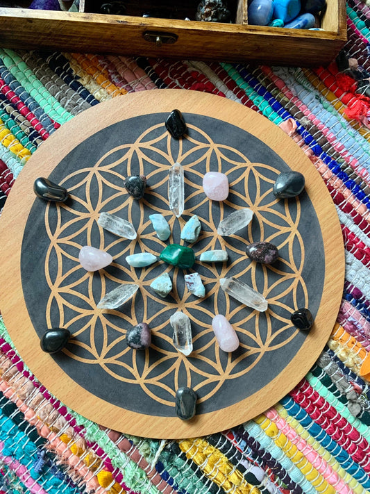 seed of life wooden crystal grid - Lil Shop of Light & Love