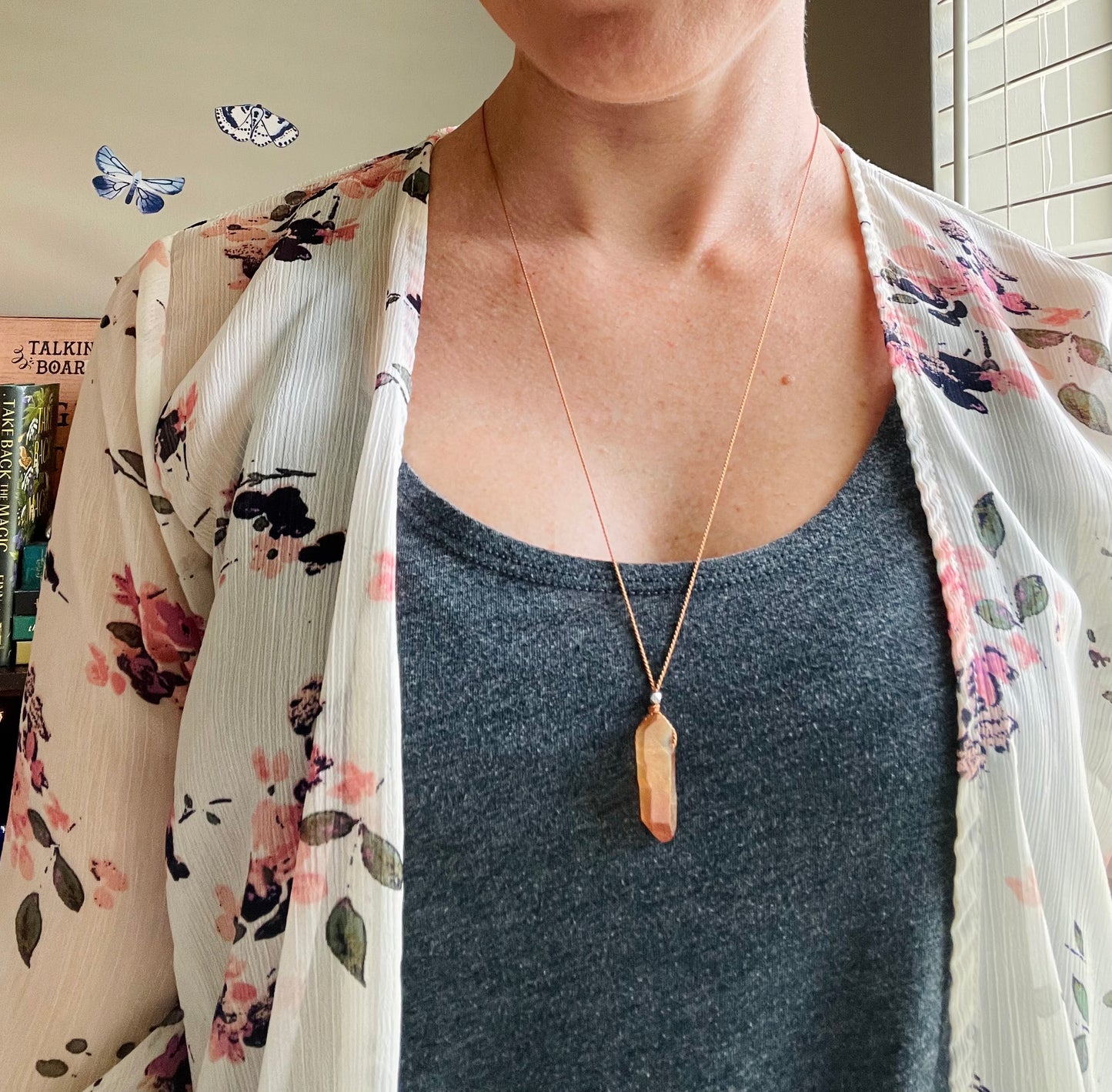peach rainbow aura quartz silk crystal necklace | adjustable choker