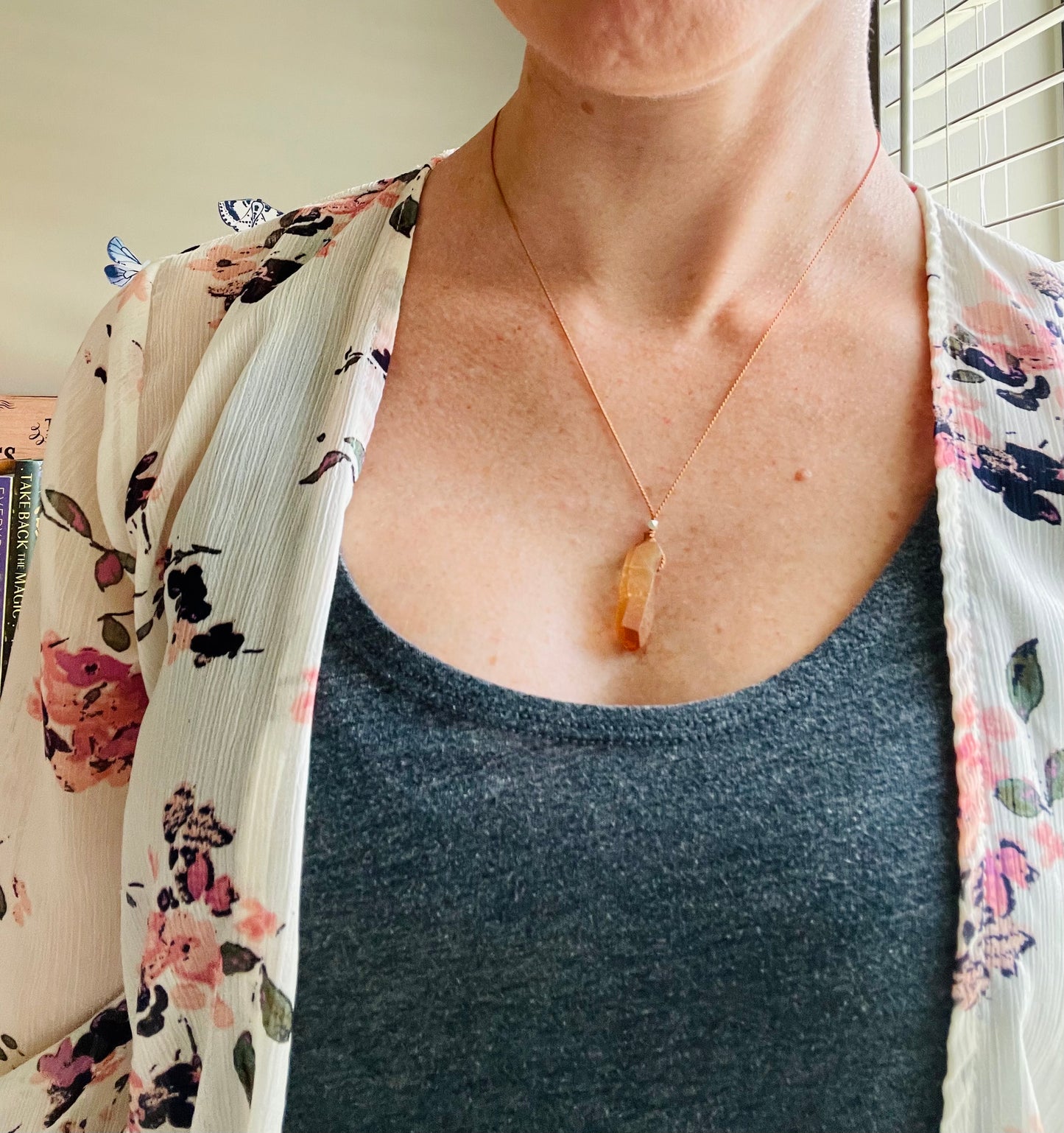 peach rainbow aura quartz silk crystal necklace | adjustable choker