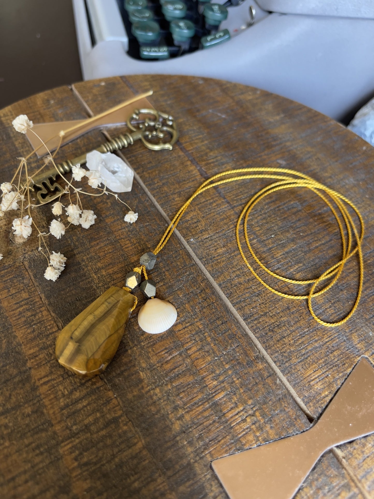 sea witch tiger’s eye silk crystal necklace | adjustable lariat style