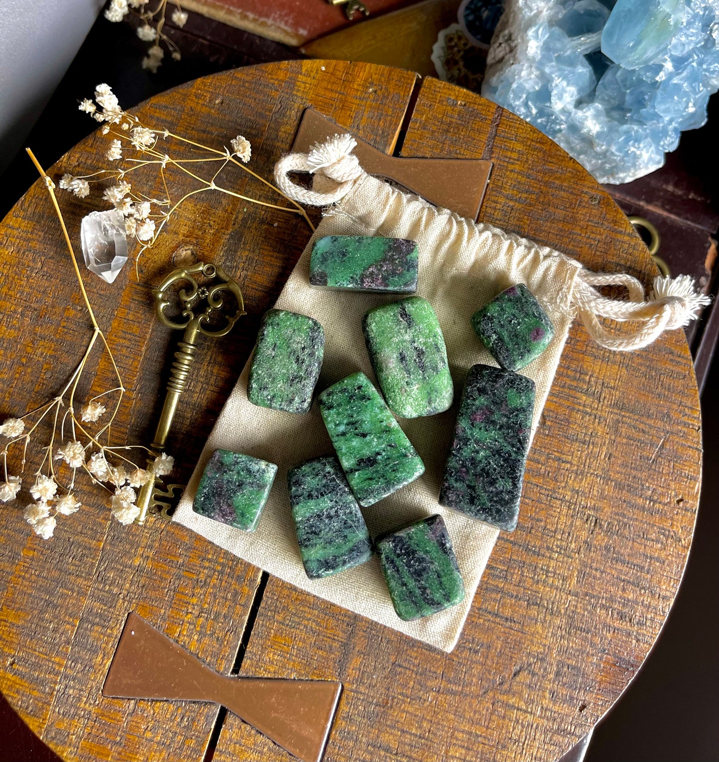 ruby in zoisite (anyolite) cubes | tumbled