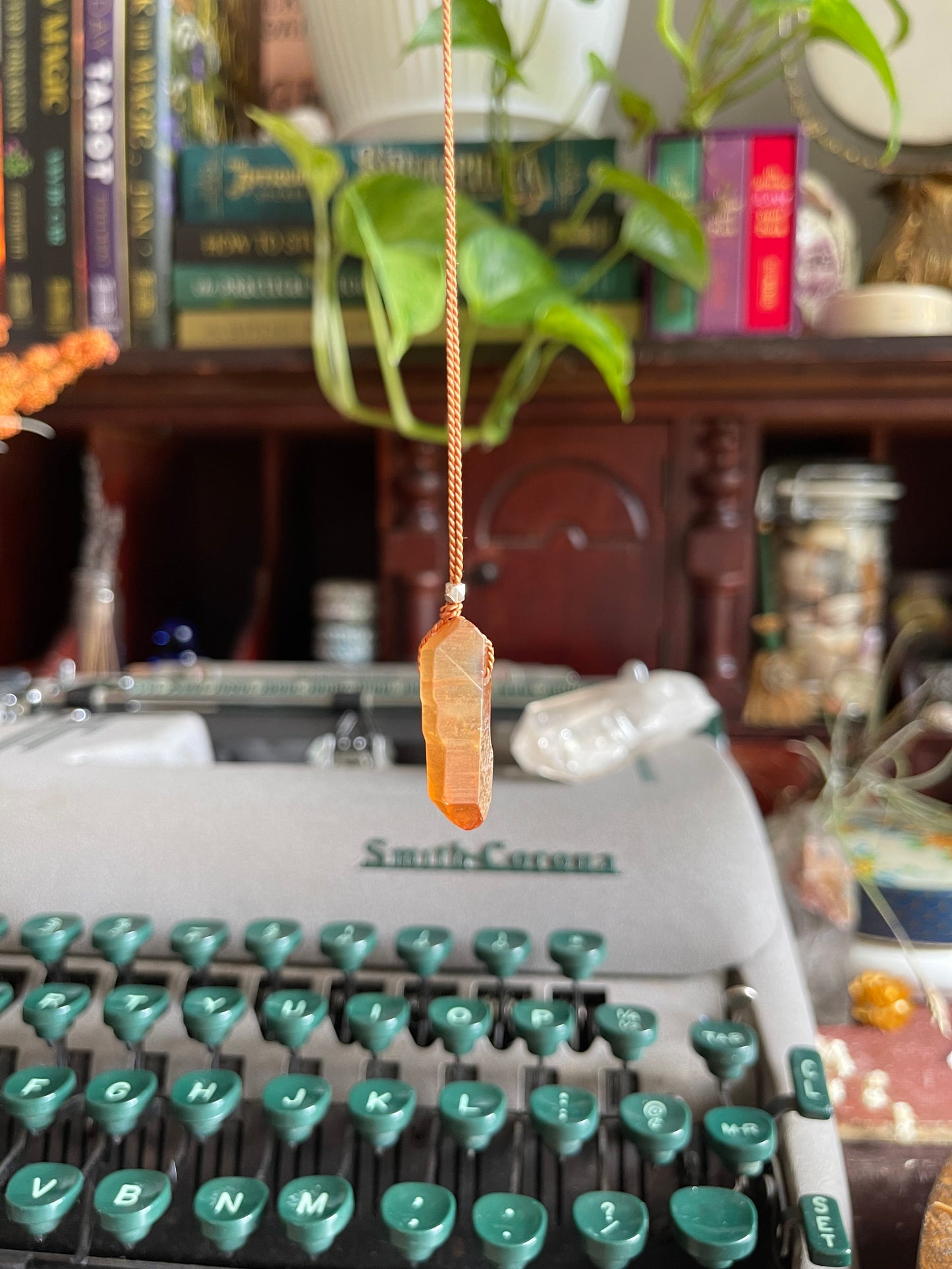 peach rainbow aura quartz silk crystal necklace | adjustable choker