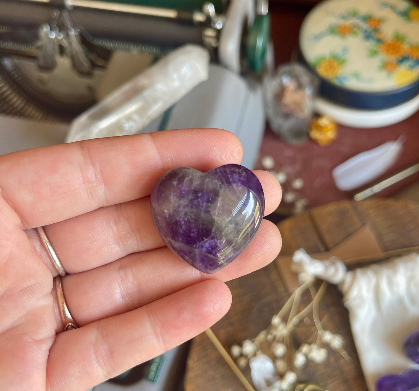 small amethyst polished hearts