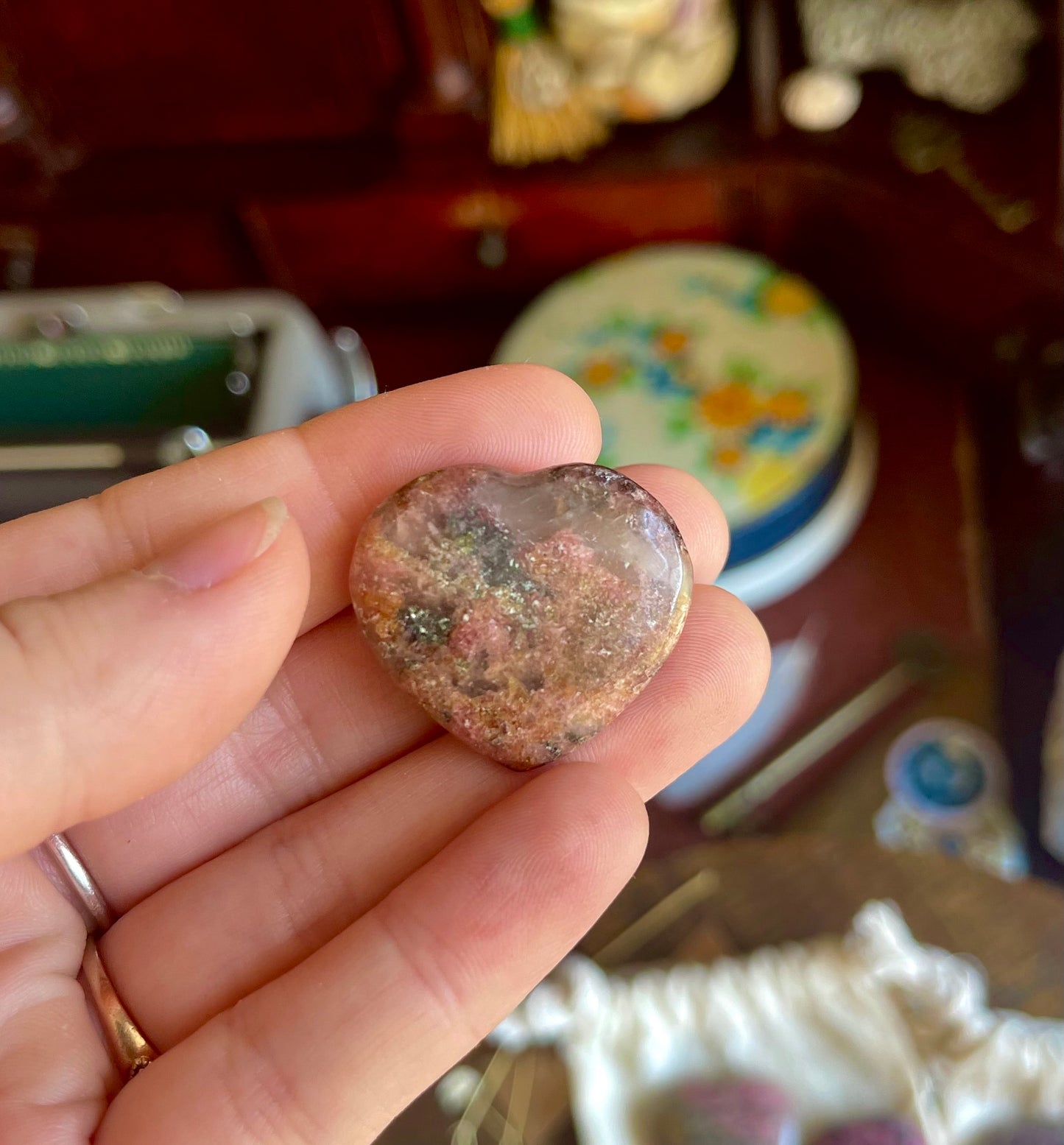 small rhodonite polished hearts