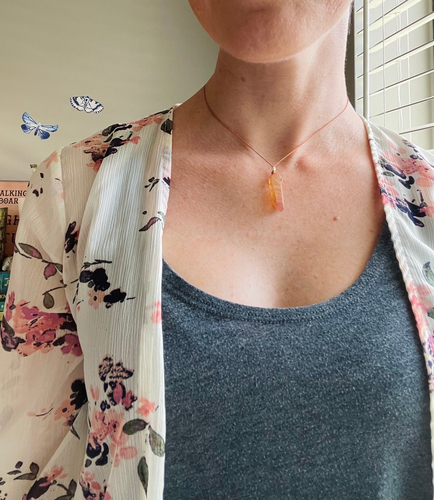 peach rainbow aura quartz silk crystal necklace | adjustable choker