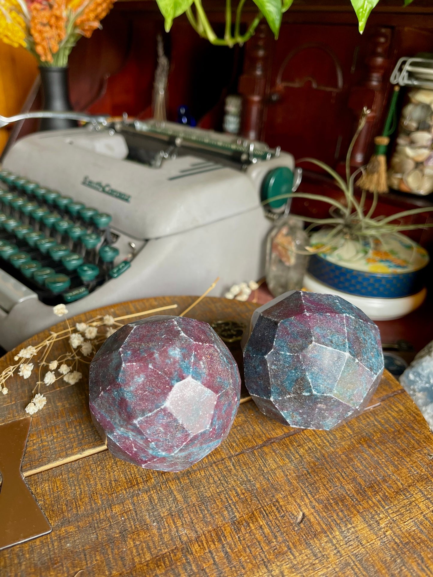 ruby in kyanite faceted spheres