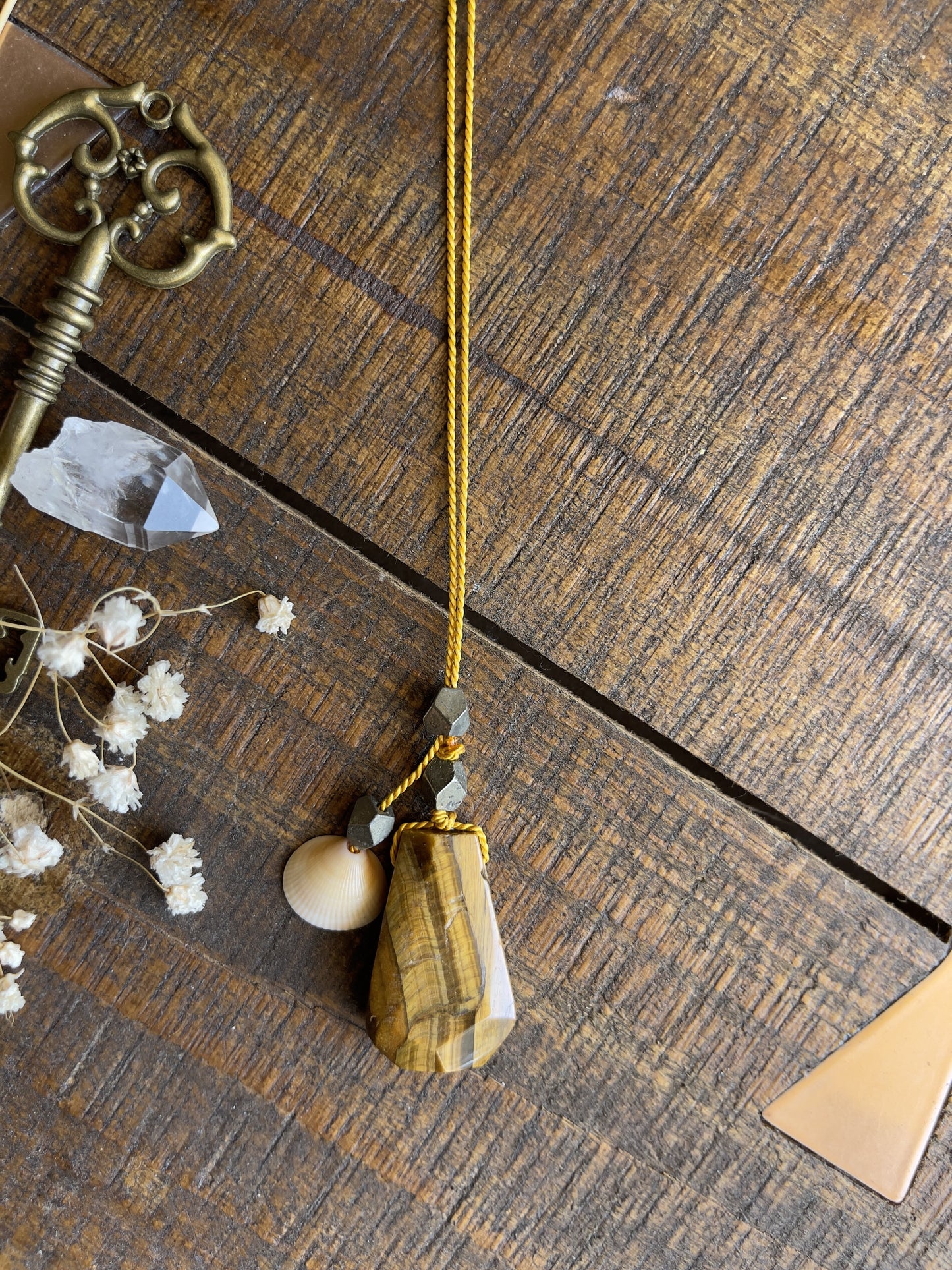 sea witch tiger’s eye silk crystal necklace | adjustable lariat style