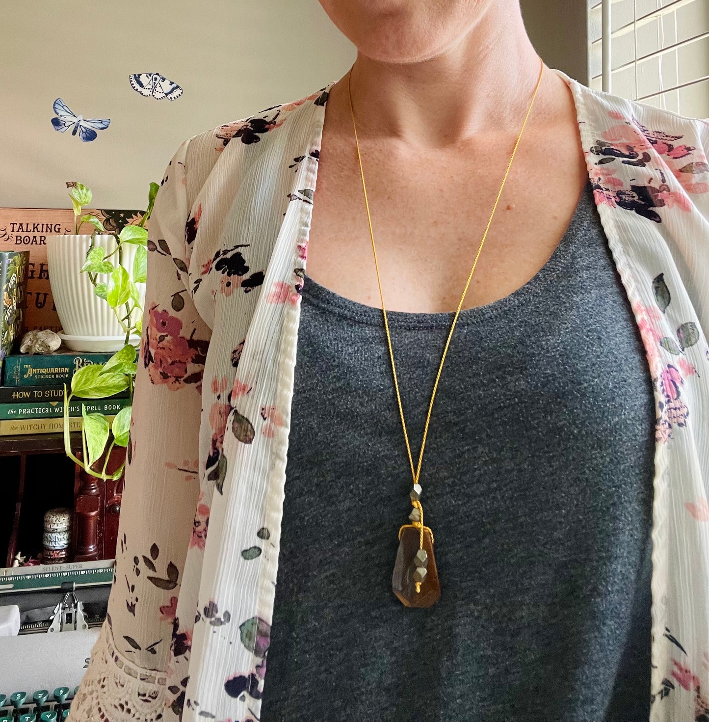 tiger’s eye silk crystal necklace | adjustable lariat style