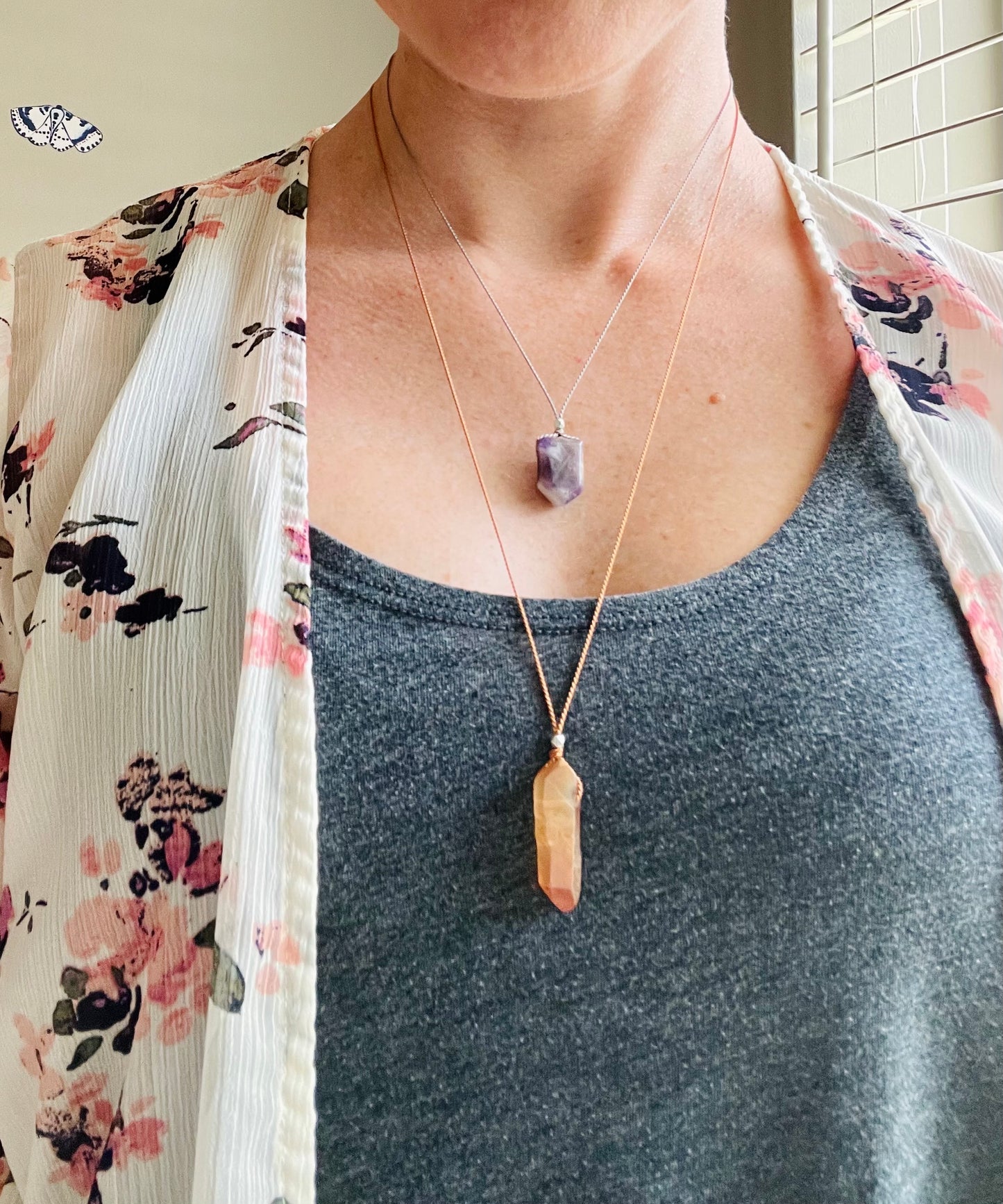 peach rainbow aura quartz silk crystal necklace | adjustable choker