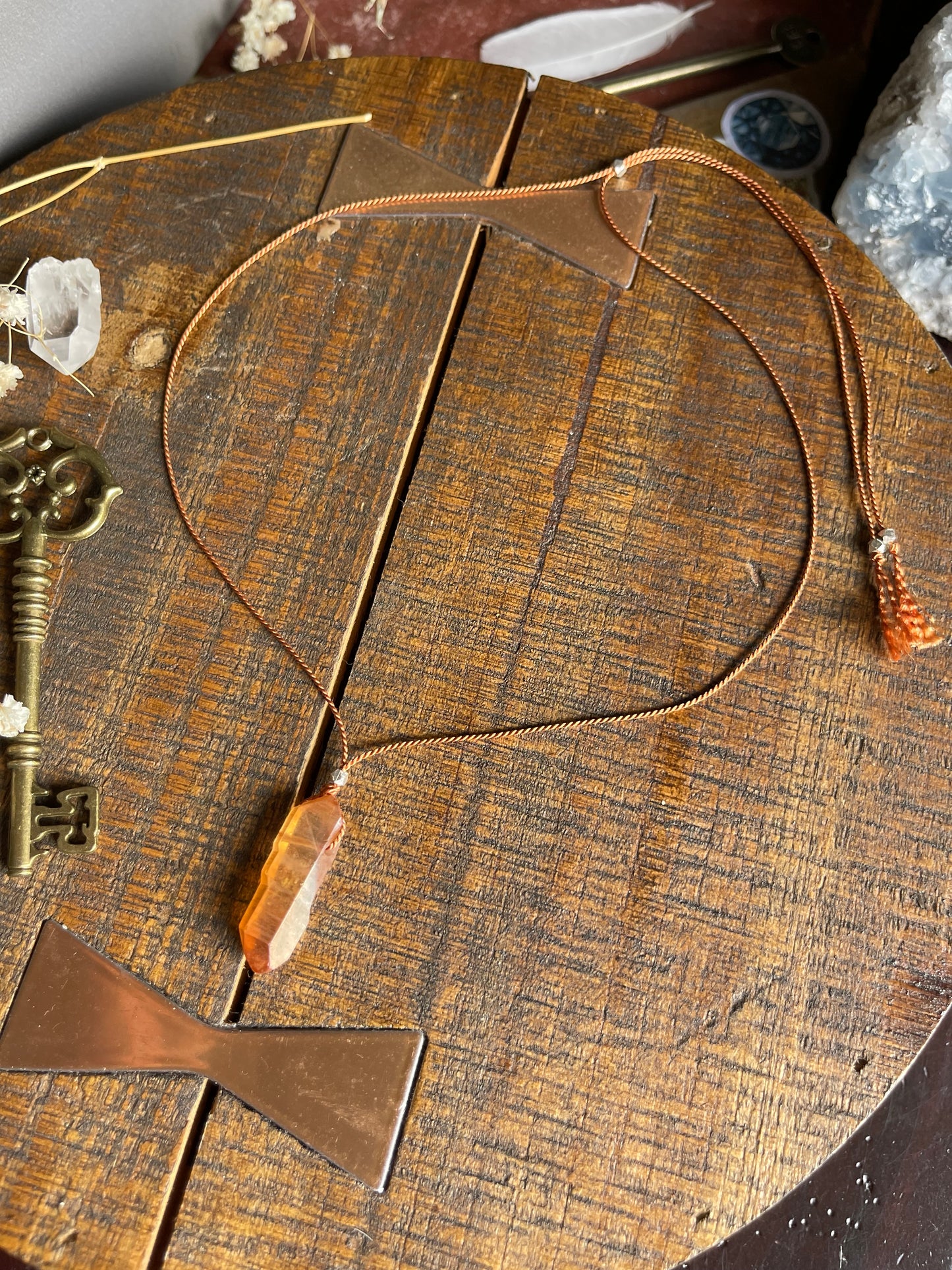 peach rainbow aura quartz silk crystal necklace | adjustable choker