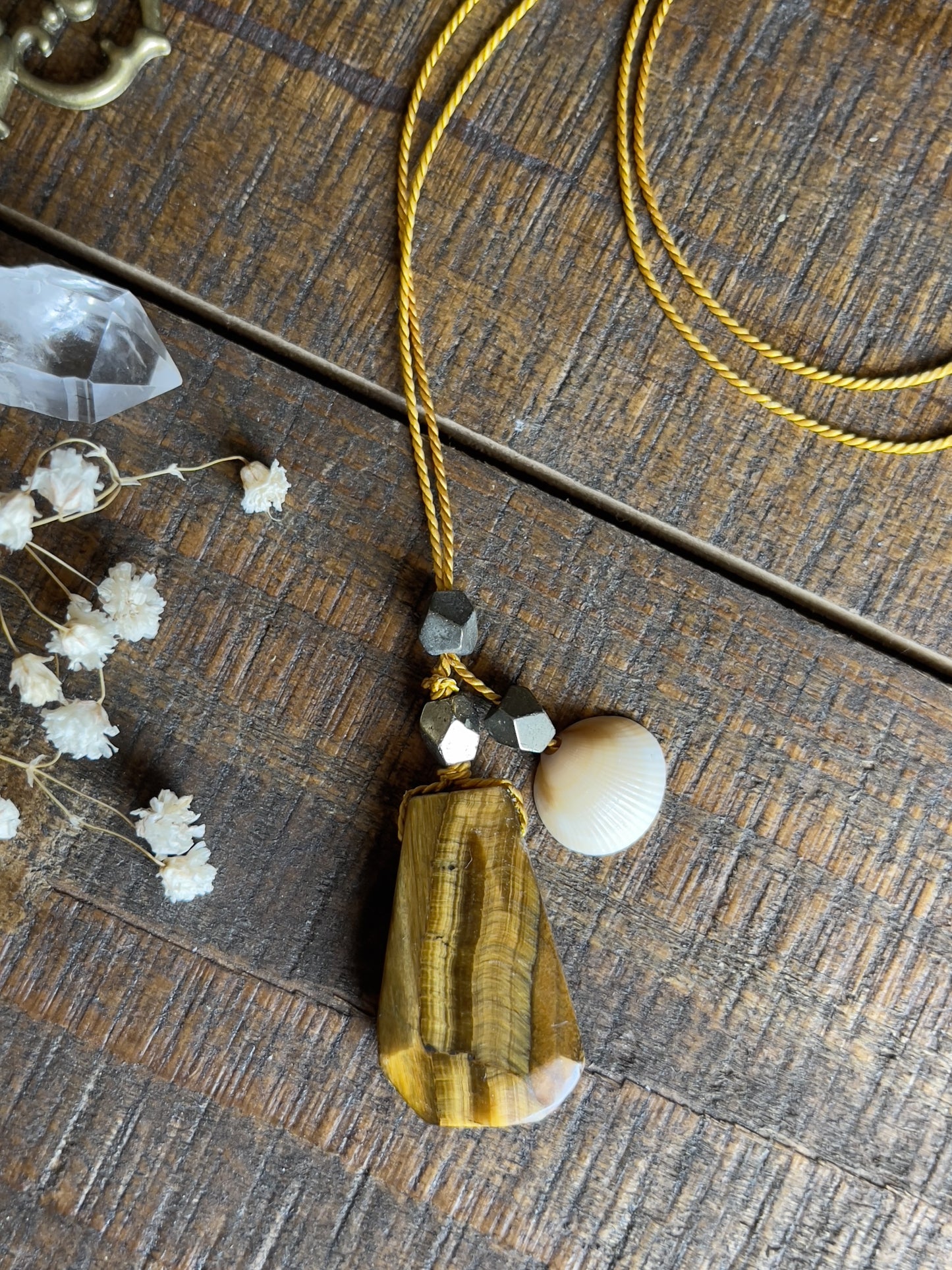 sea witch tiger’s eye silk crystal necklace | adjustable lariat style