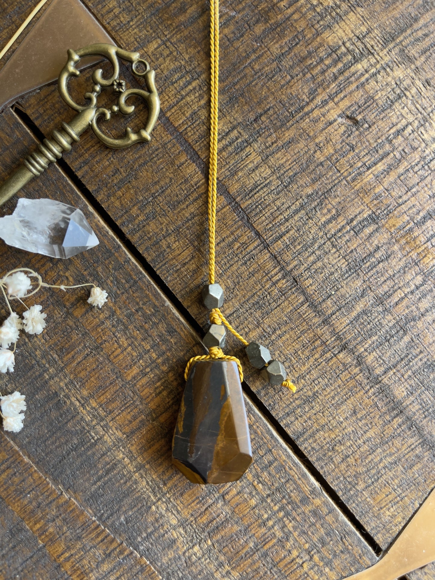 tiger’s eye silk crystal necklace | adjustable lariat style