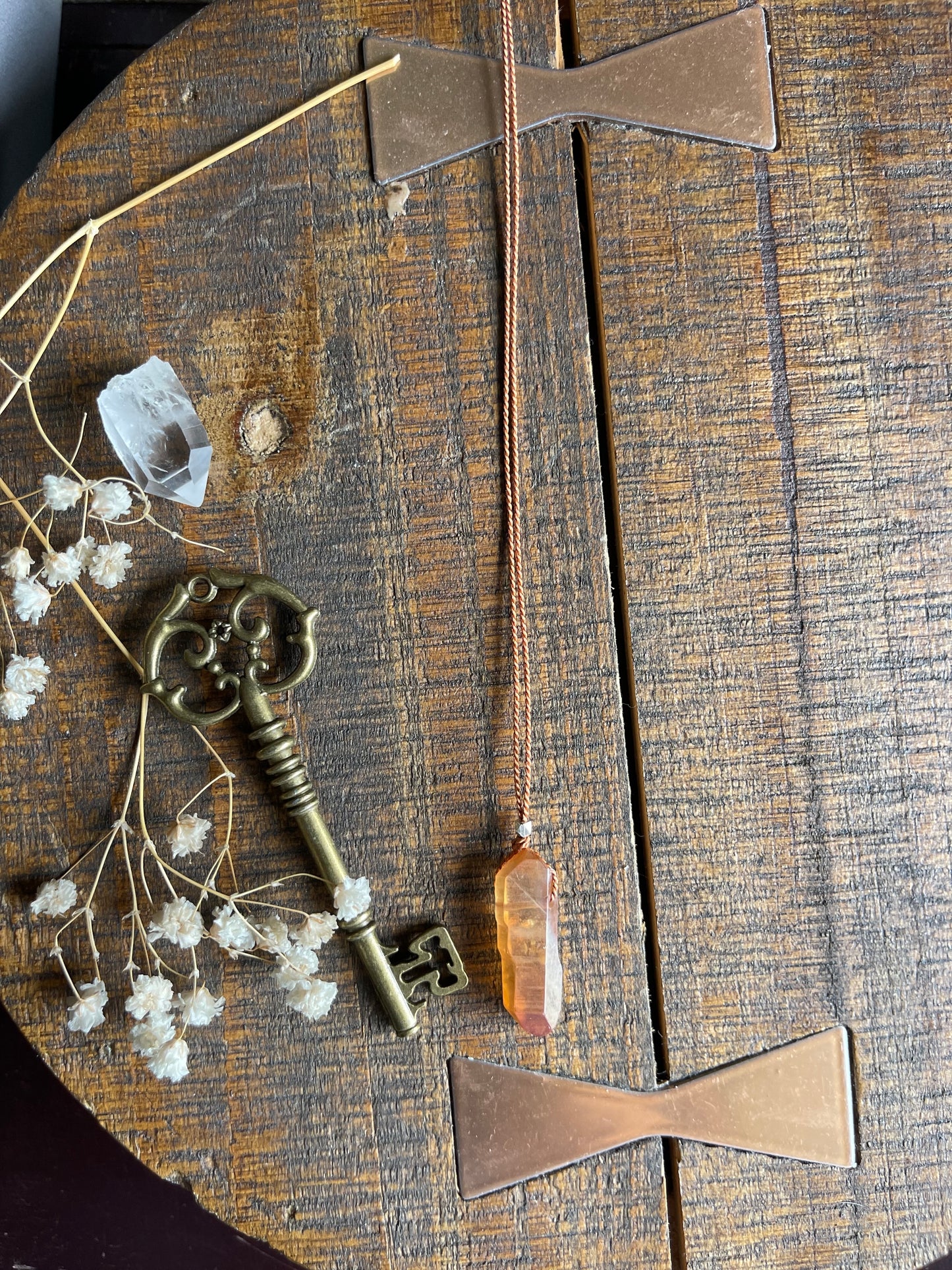peach rainbow aura quartz silk crystal necklace | adjustable choker