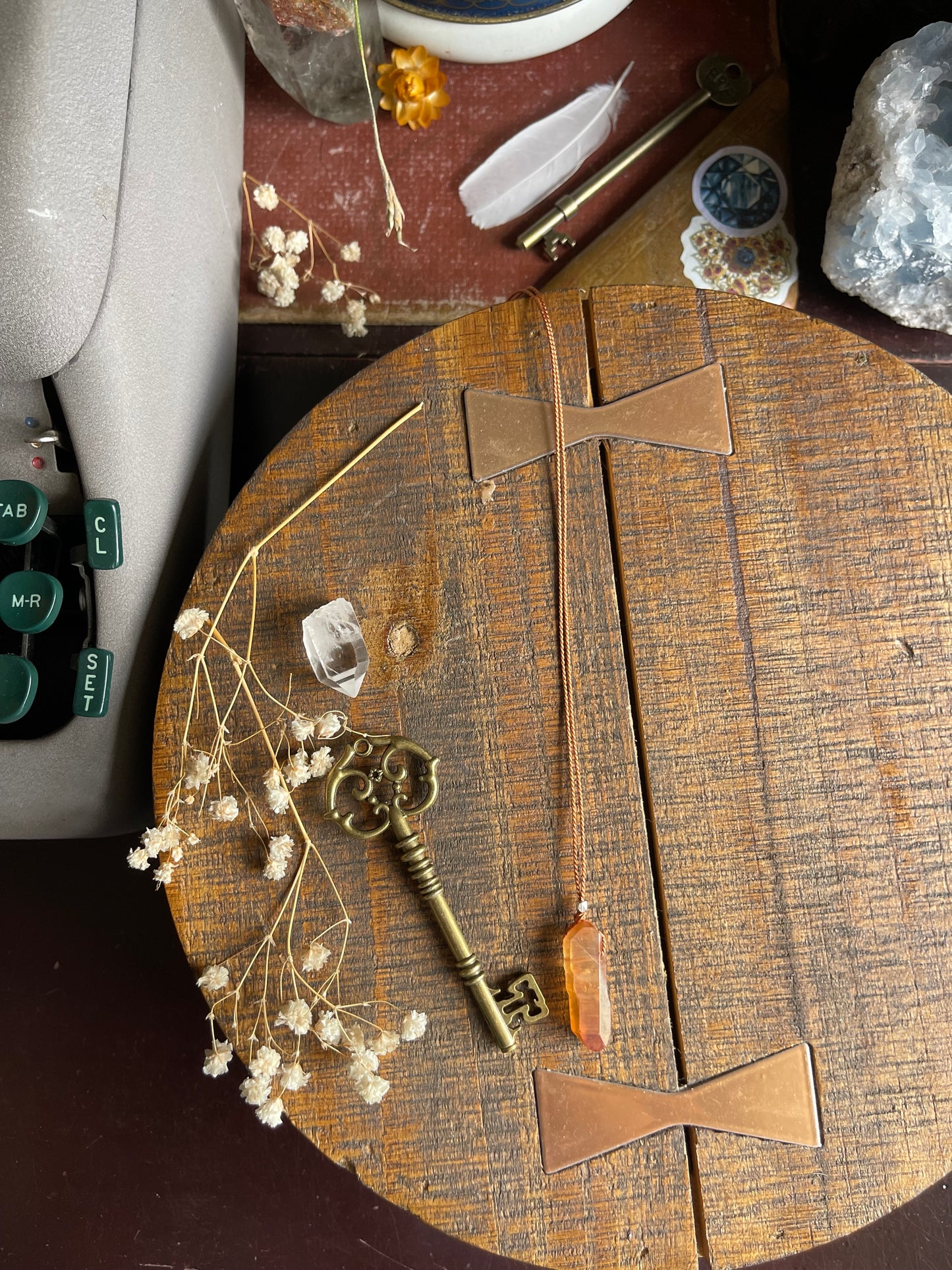 peach rainbow aura quartz silk crystal necklace | adjustable choker