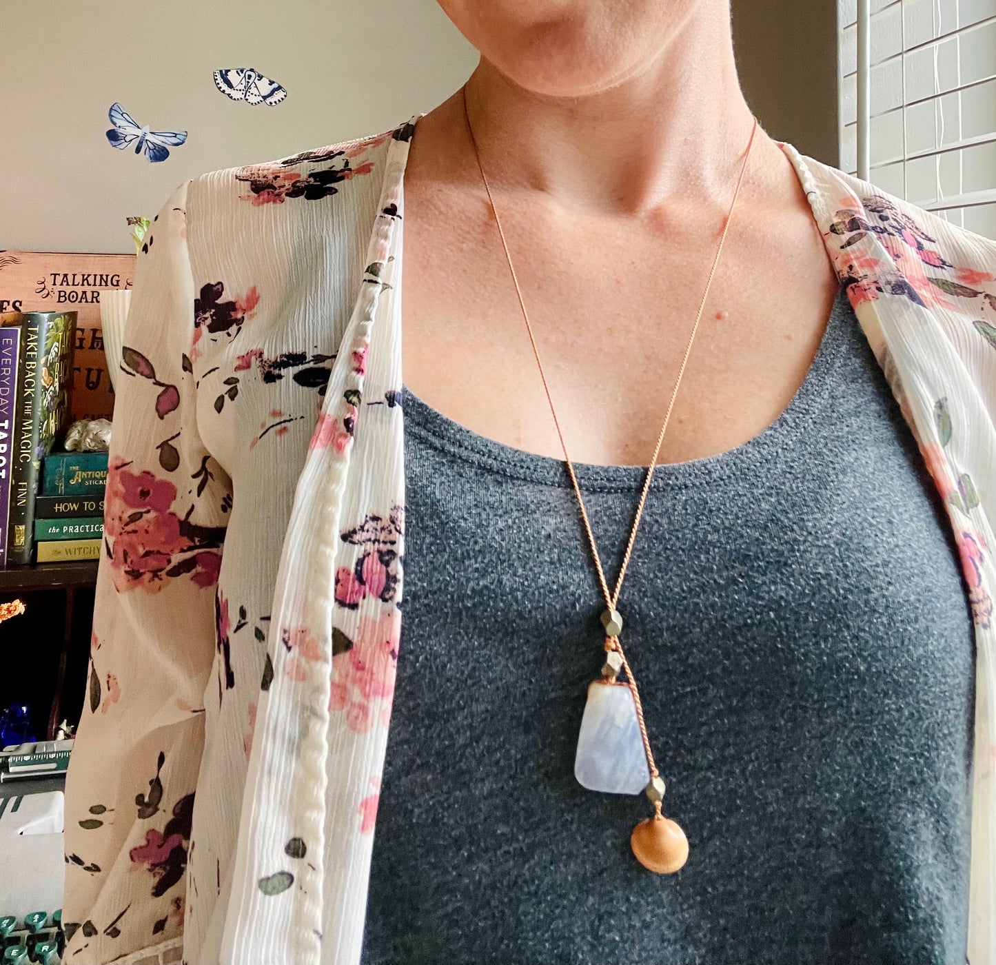 sea witch blue lace agate silk crystal necklace | adjustable lariat style