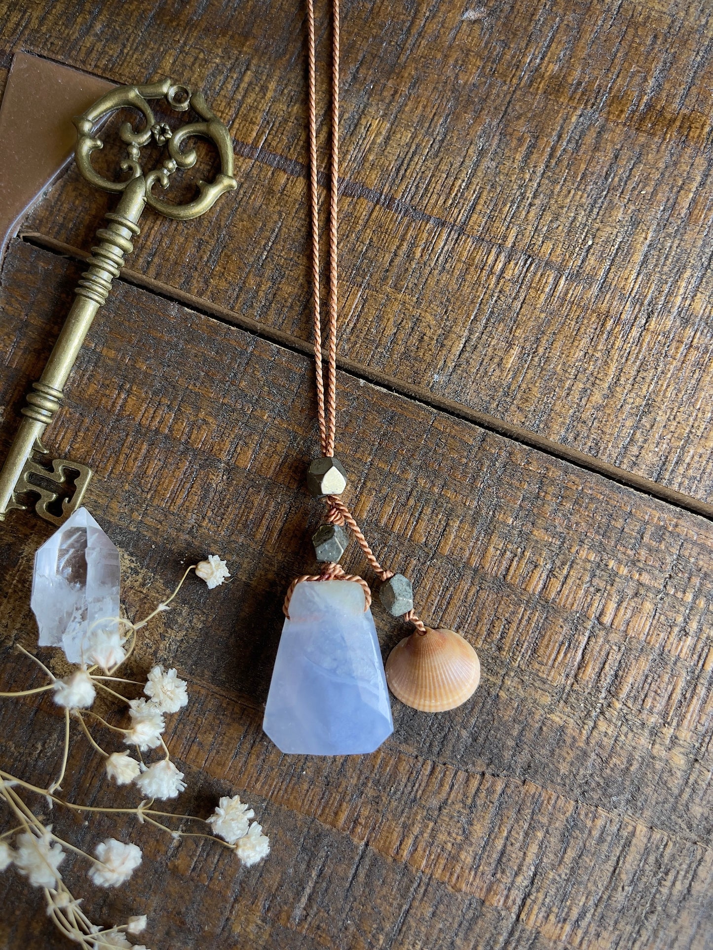 sea witch blue lace agate silk crystal necklace | adjustable lariat style