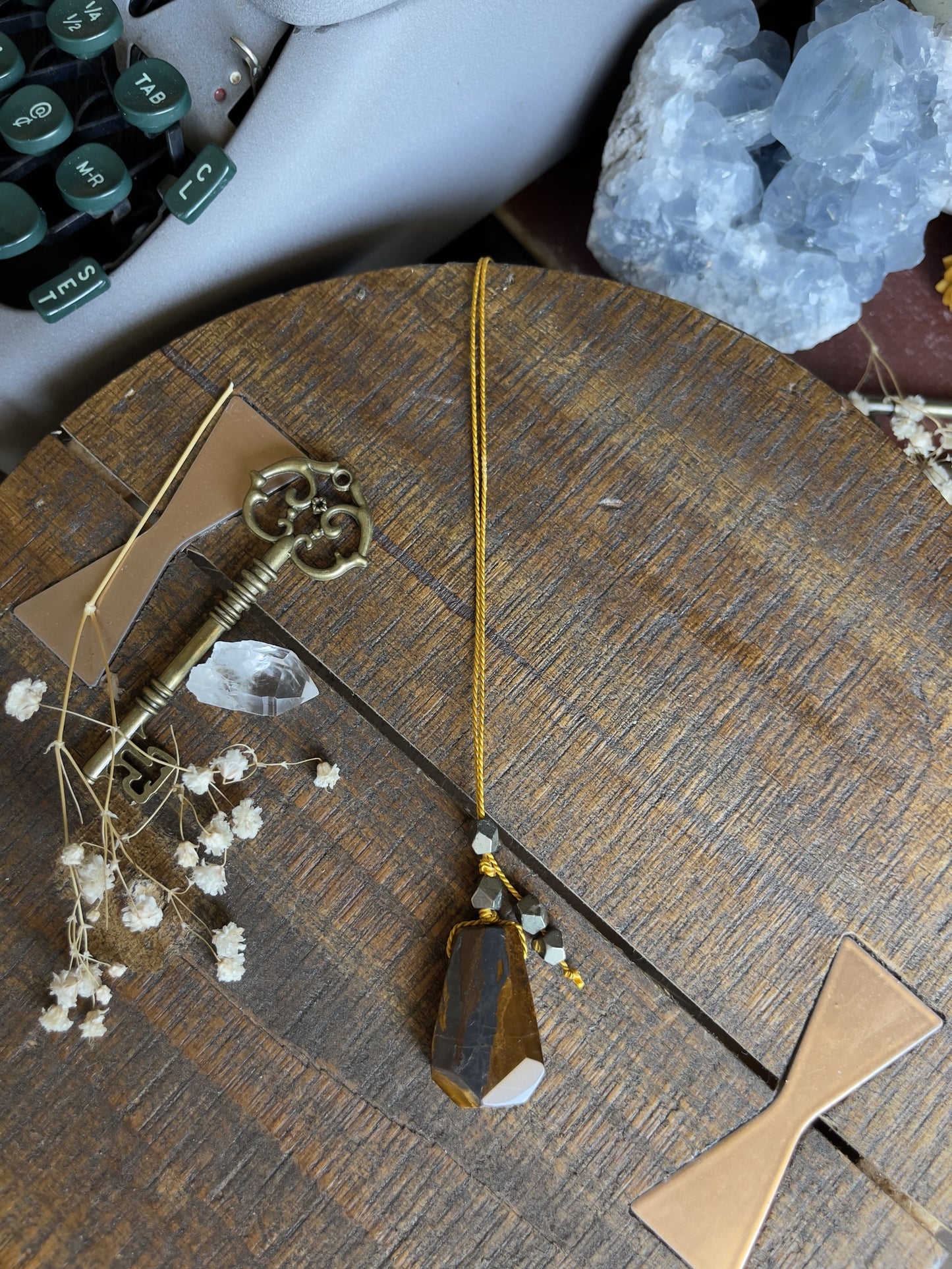 tiger’s eye silk crystal necklace | adjustable lariat style