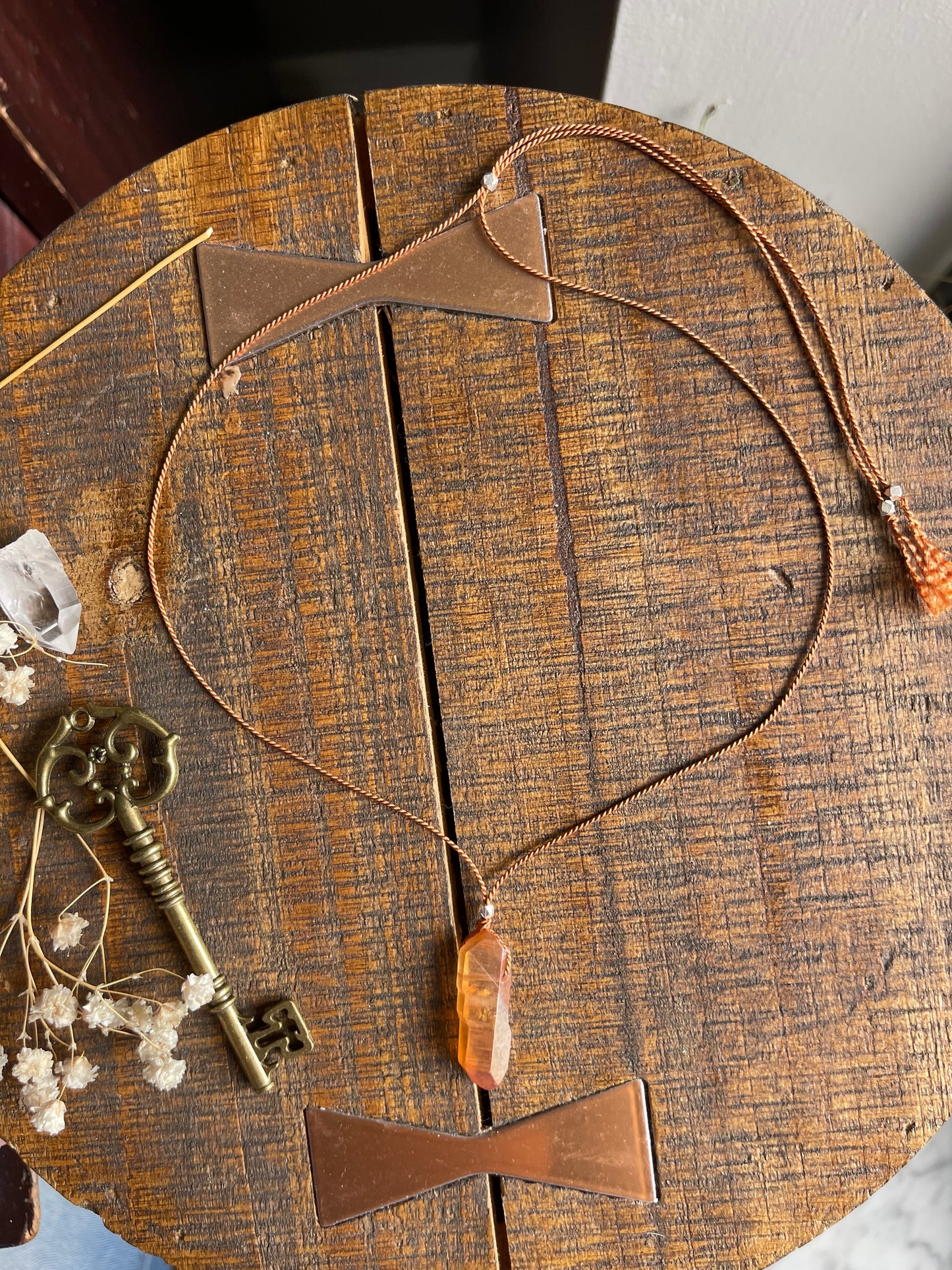 peach rainbow aura quartz silk crystal necklace | adjustable choker