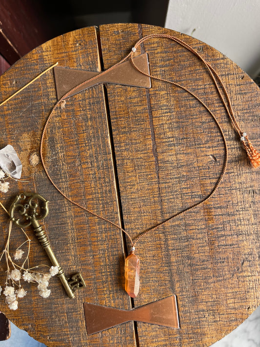 peach rainbow aura quartz silk crystal necklace | adjustable choker