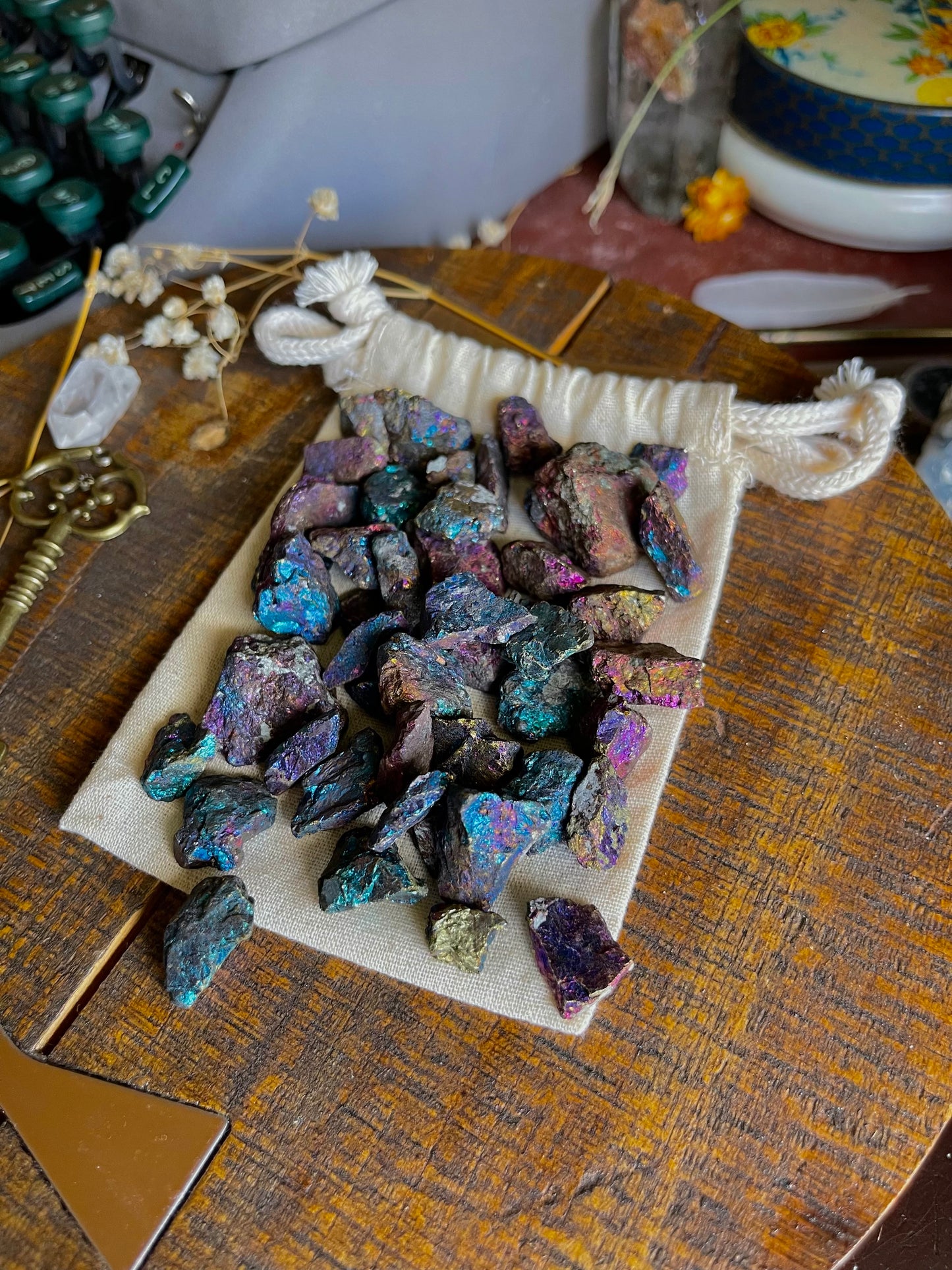 raw peacock ore (bornite) stones