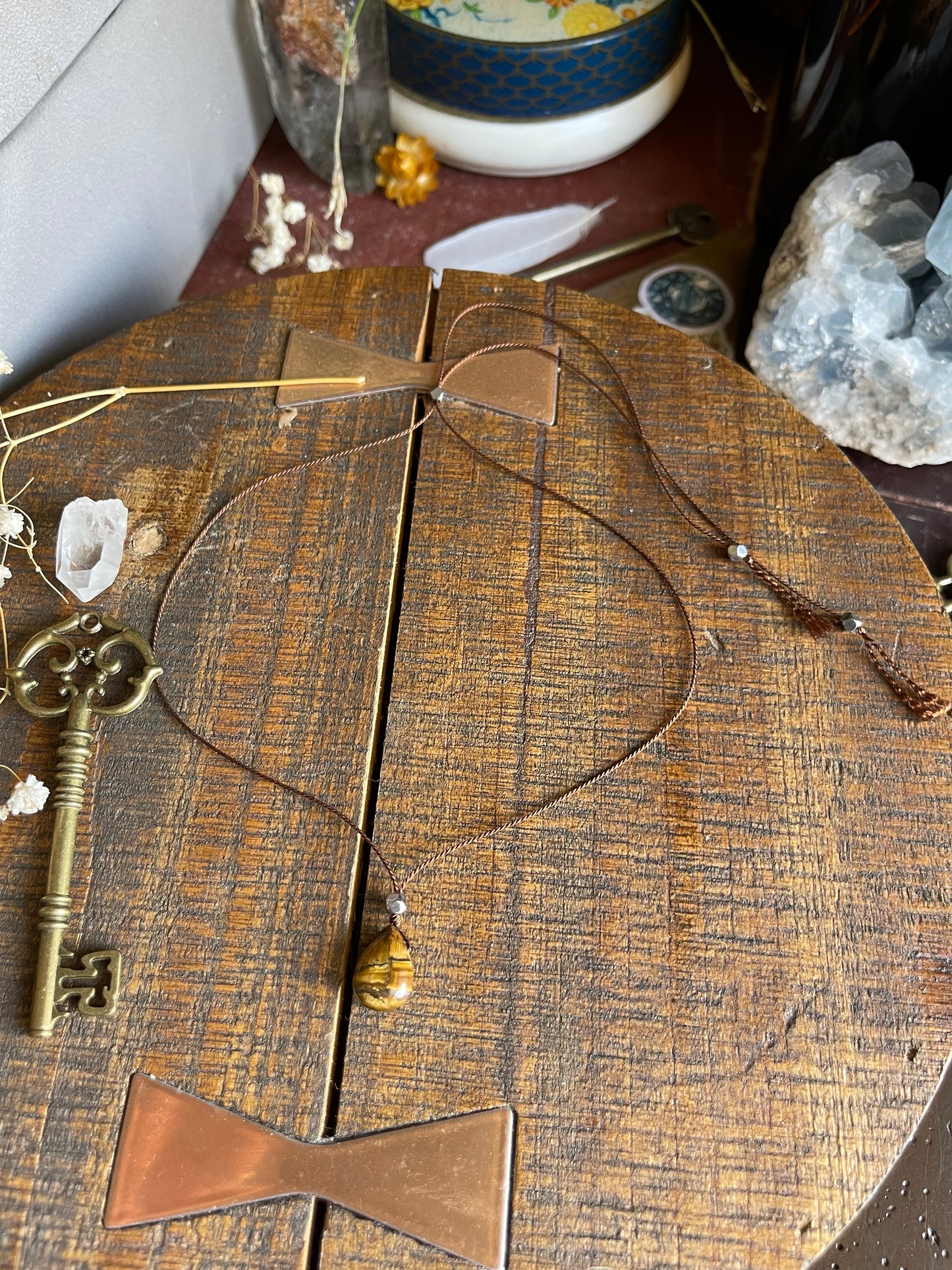 tiger’s eye silk crystal necklace | adjustable choker