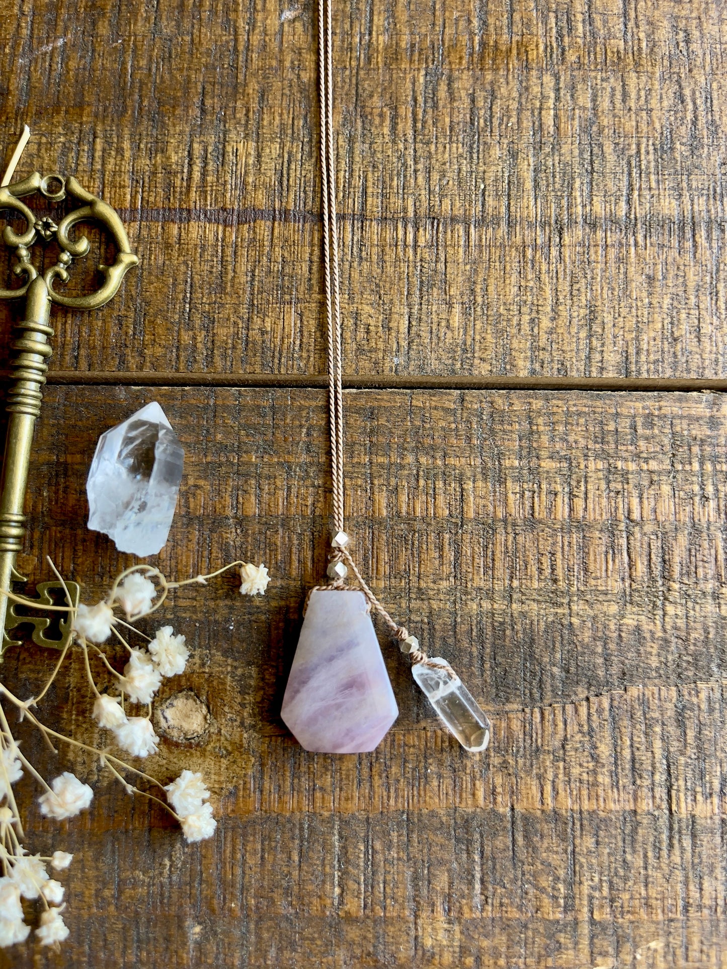 rose quartz silk crystal necklace | adjustable lariat style