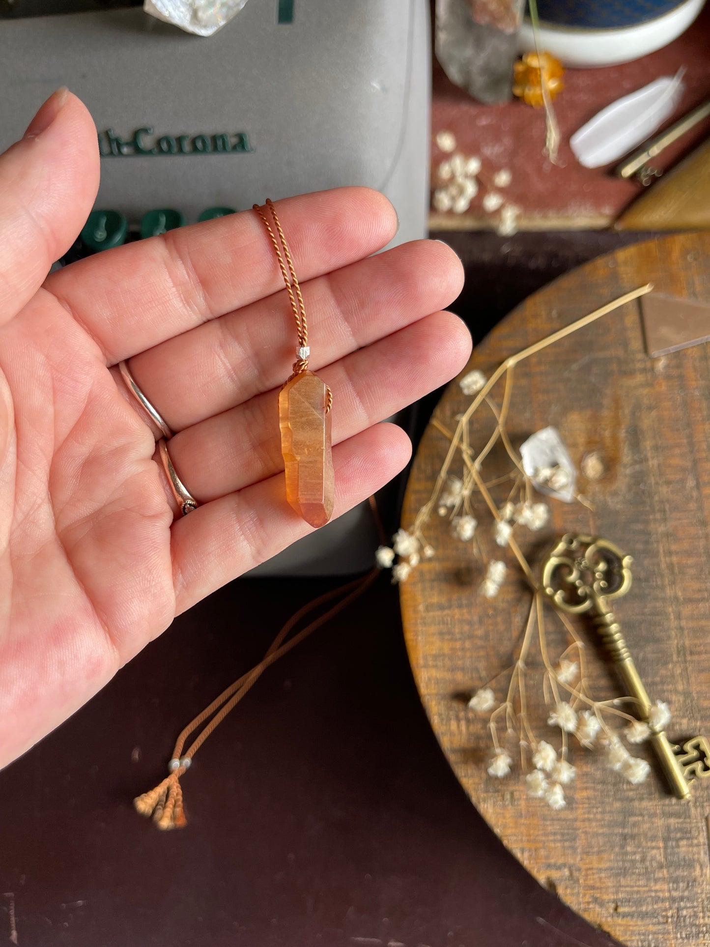 peach rainbow aura quartz silk crystal necklace | adjustable choker