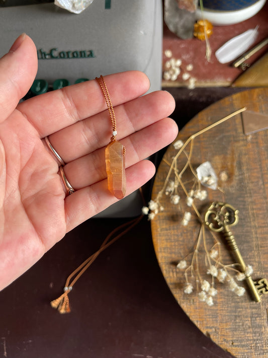 peach rainbow aura quartz silk crystal necklace | adjustable choker