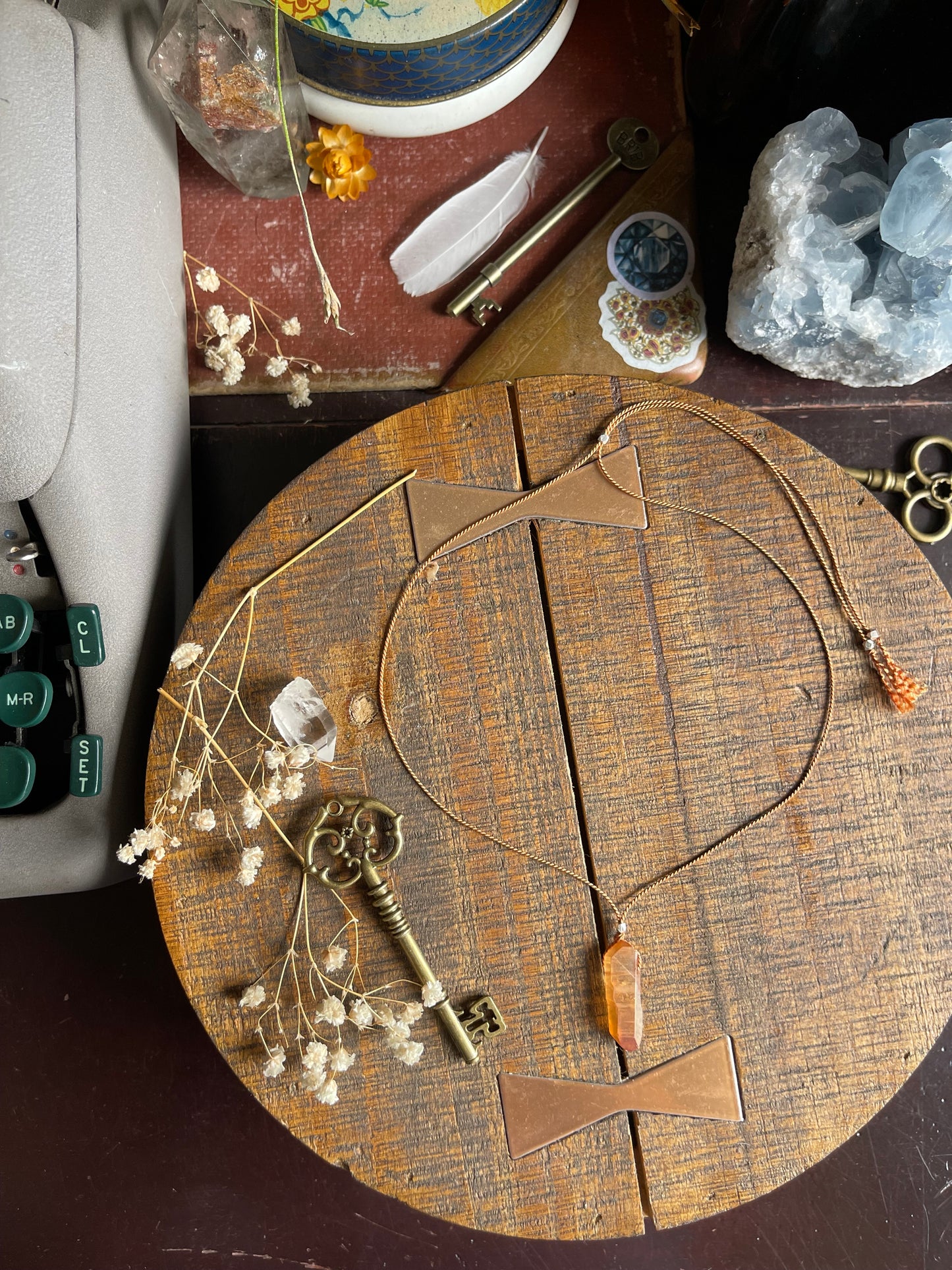 peach rainbow aura quartz silk crystal necklace | adjustable choker