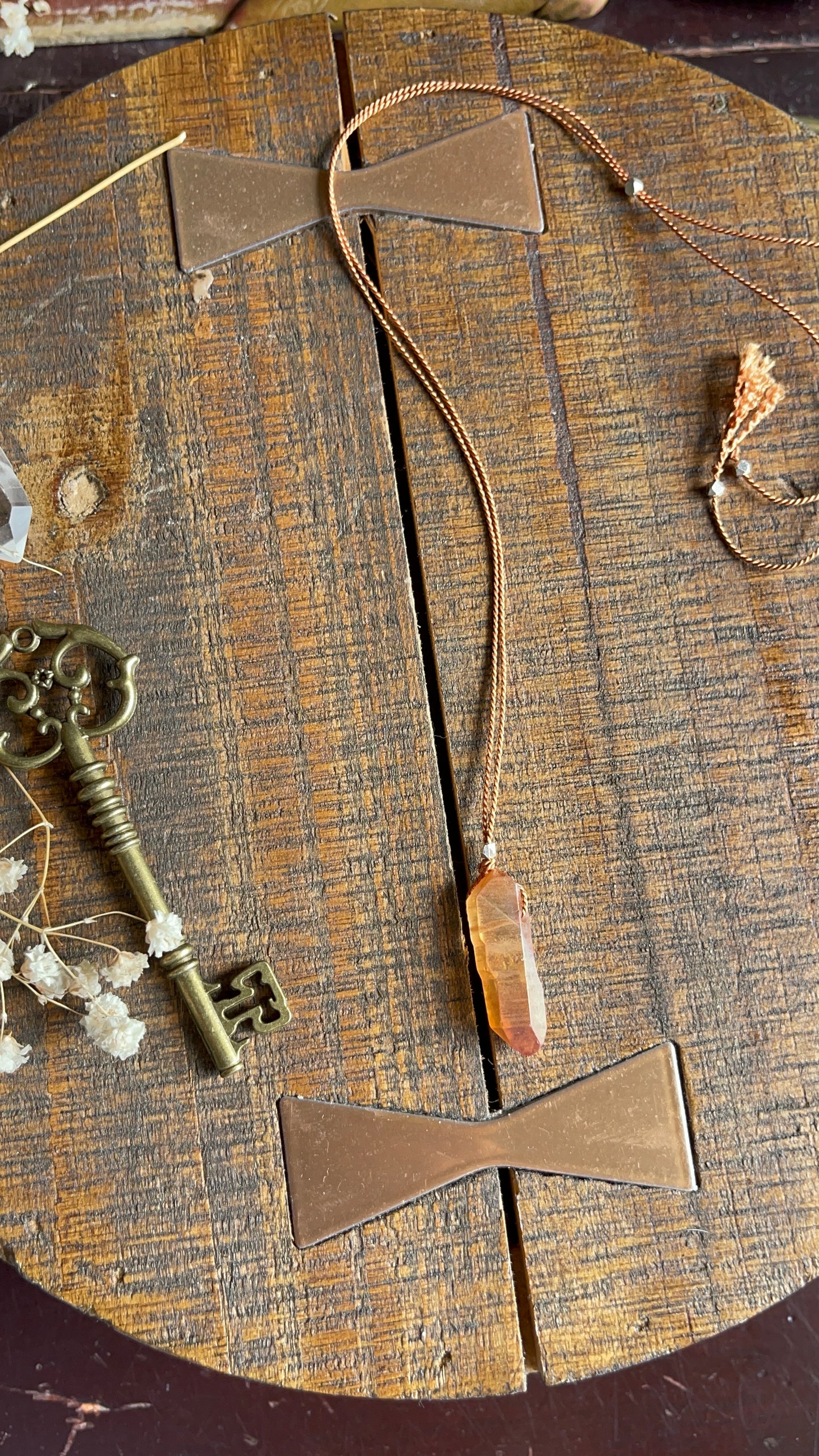 peach rainbow aura quartz silk crystal necklace | adjustable choker