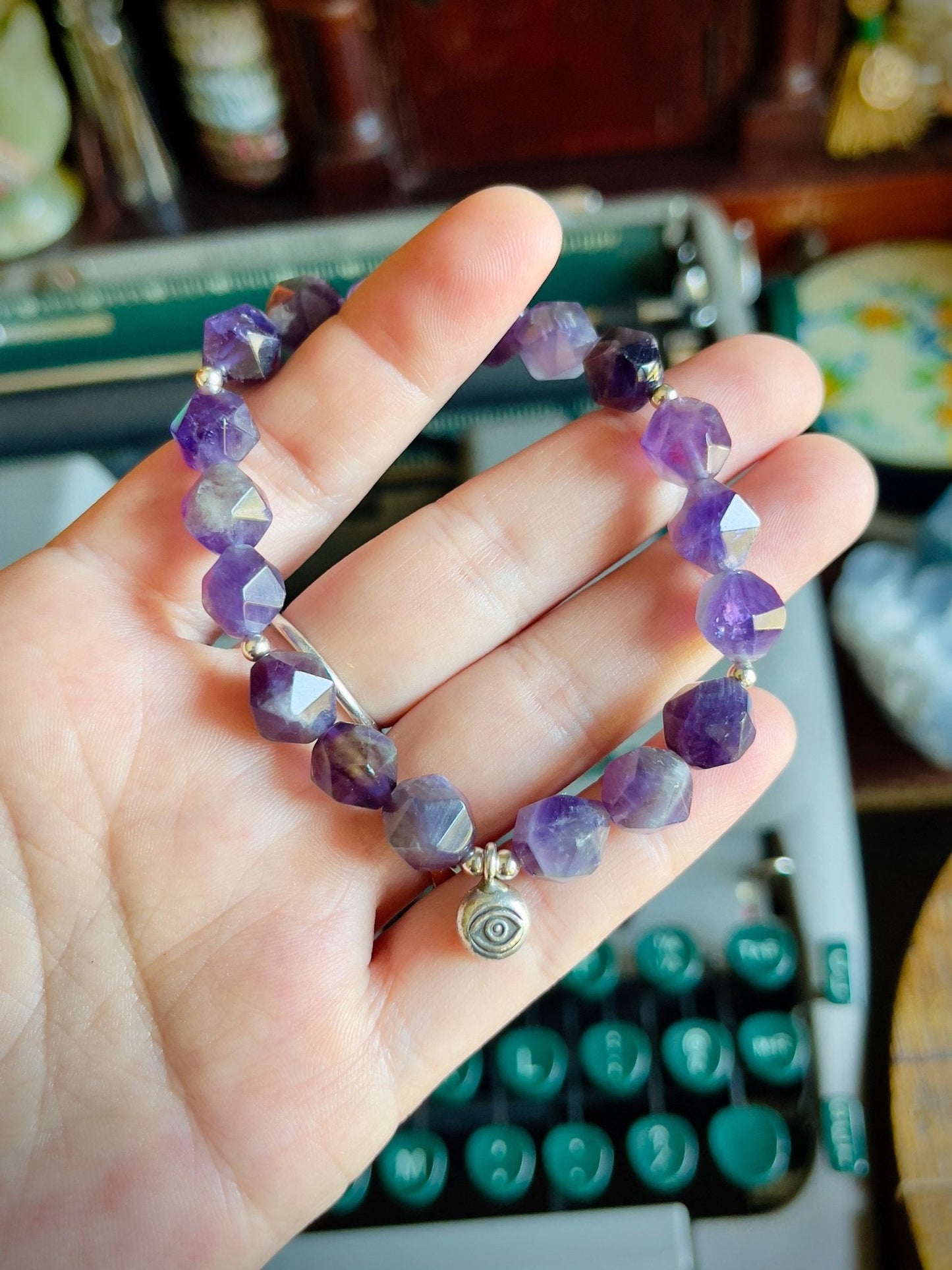 amethyst evil eye elastic bracelet - lil shop of light & love