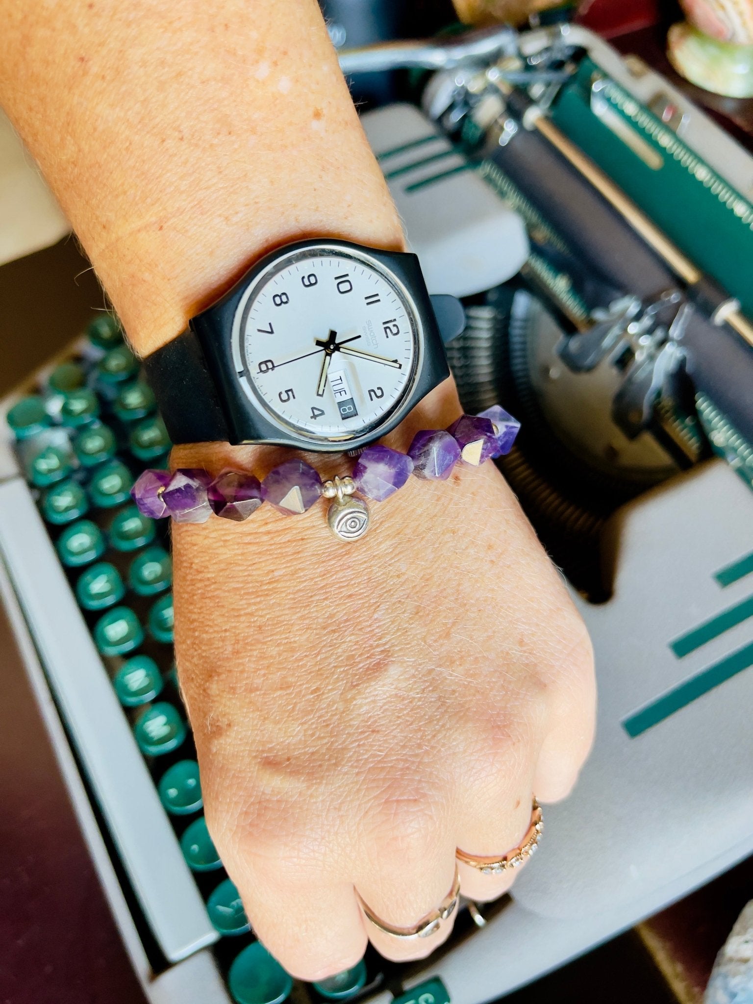 amethyst evil eye elastic bracelet - lil shop of light & love