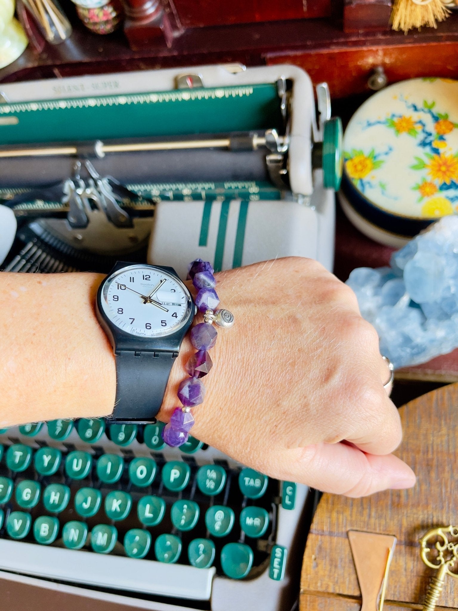 amethyst evil eye elastic bracelet - lil shop of light & love