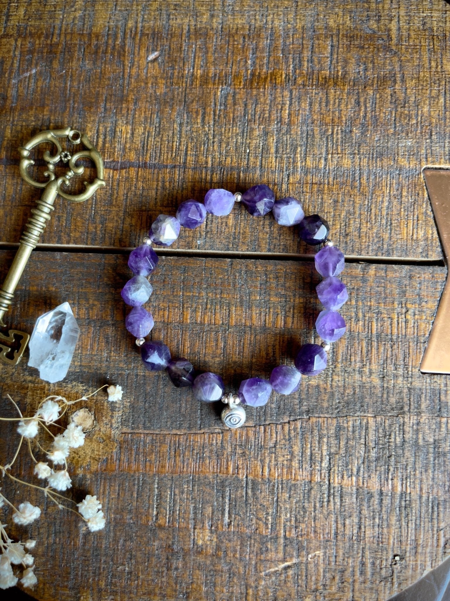 amethyst evil eye elastic bracelet - lil shop of light & love