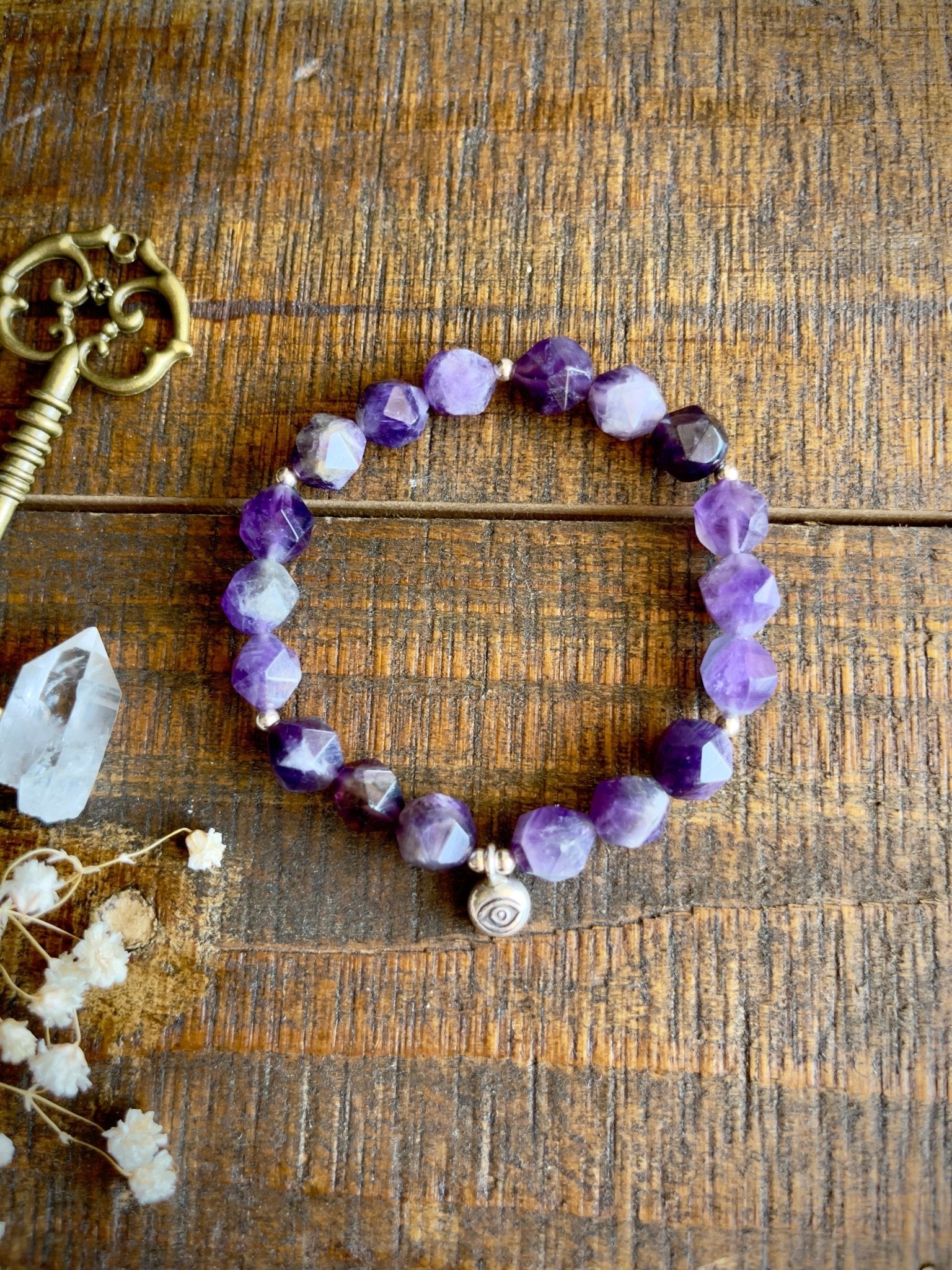 amethyst evil eye elastic bracelet - lil shop of light & love