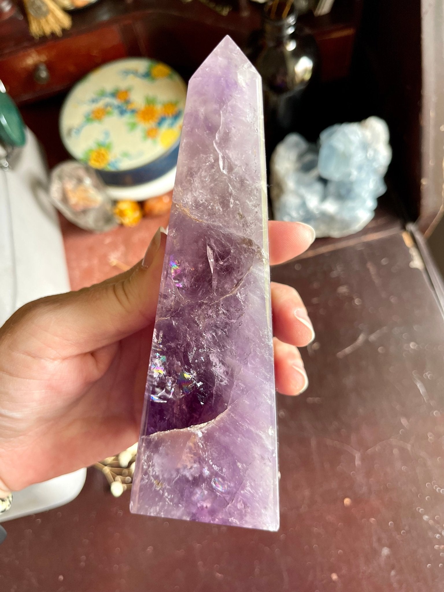 amethyst obelisk | high - quality with rainbows - lil shop of light & love