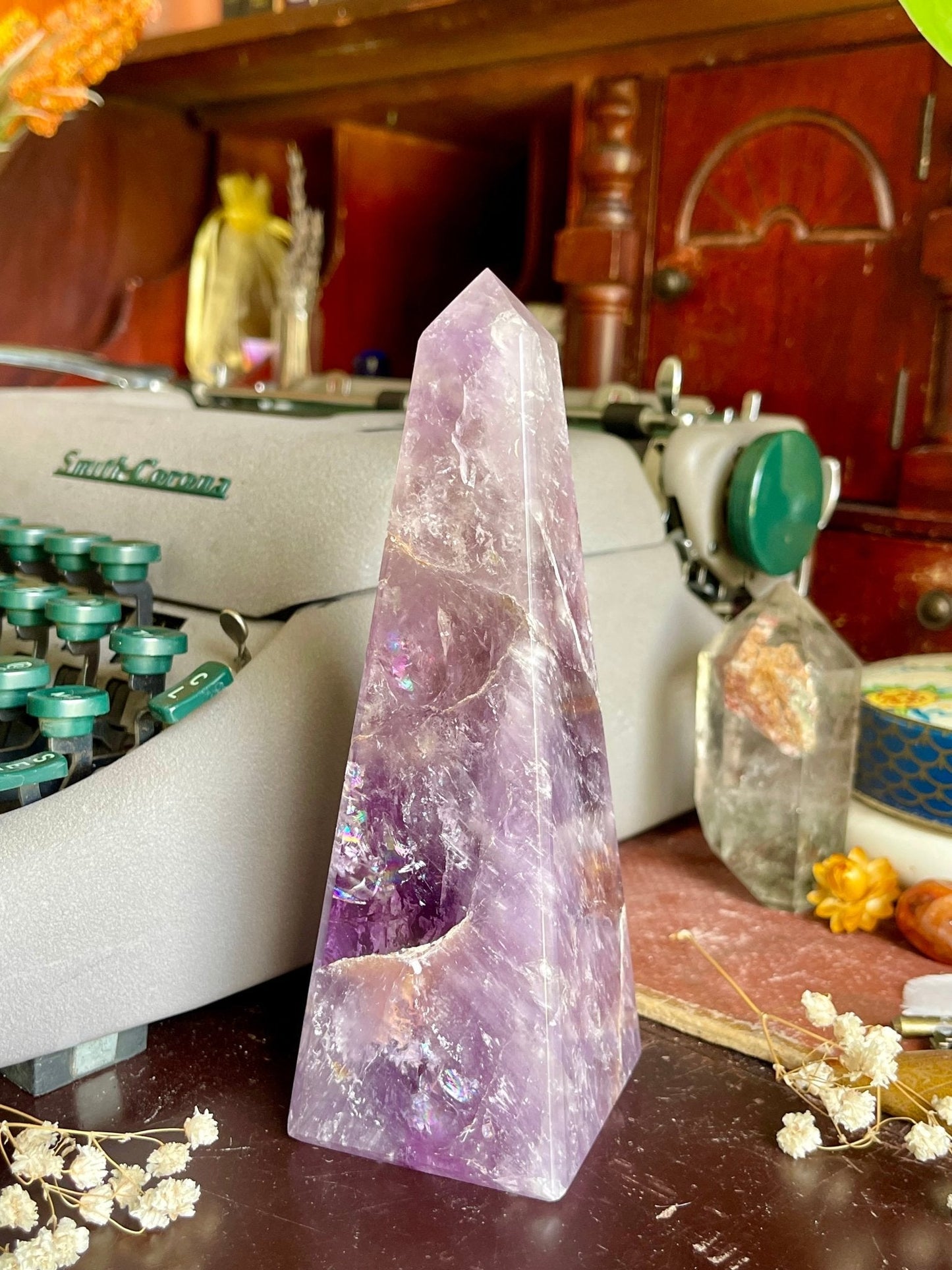 amethyst obelisk | high - quality with rainbows - lil shop of light & love