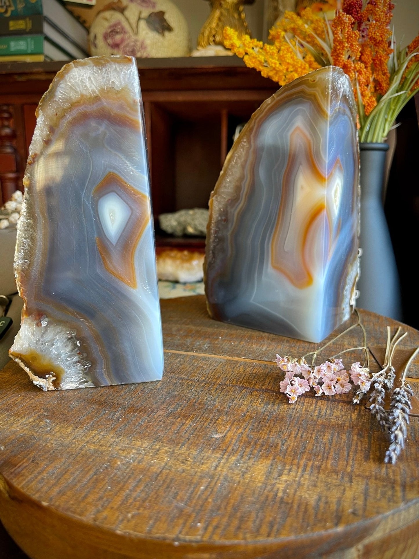 blue agate bookends - lil shop of light & love