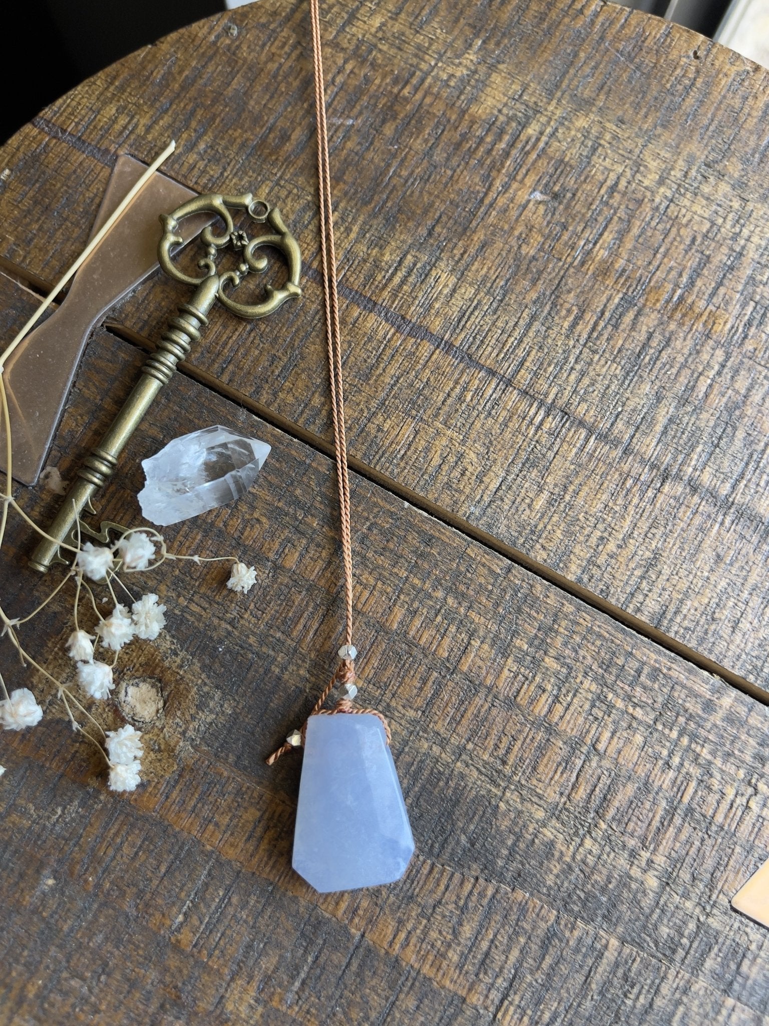 blue lace agate silk crystal necklace | adjustable lariat style - lil shop of light & love