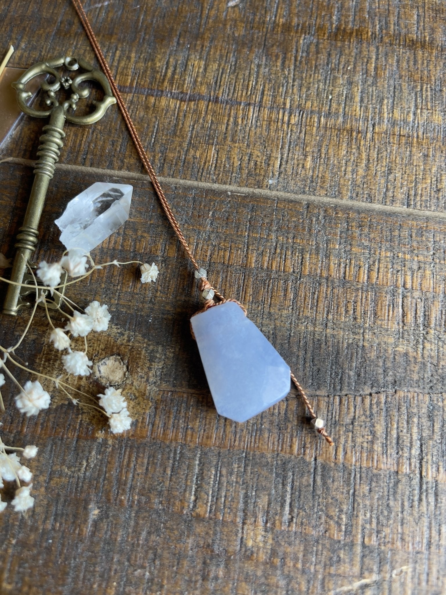 blue lace agate silk crystal necklace | adjustable lariat style - lil shop of light & love