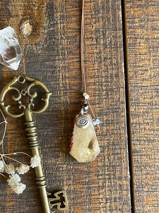 citrine silk crystal necklace with evil eye | adjustable lariat style - lil shop of light & love