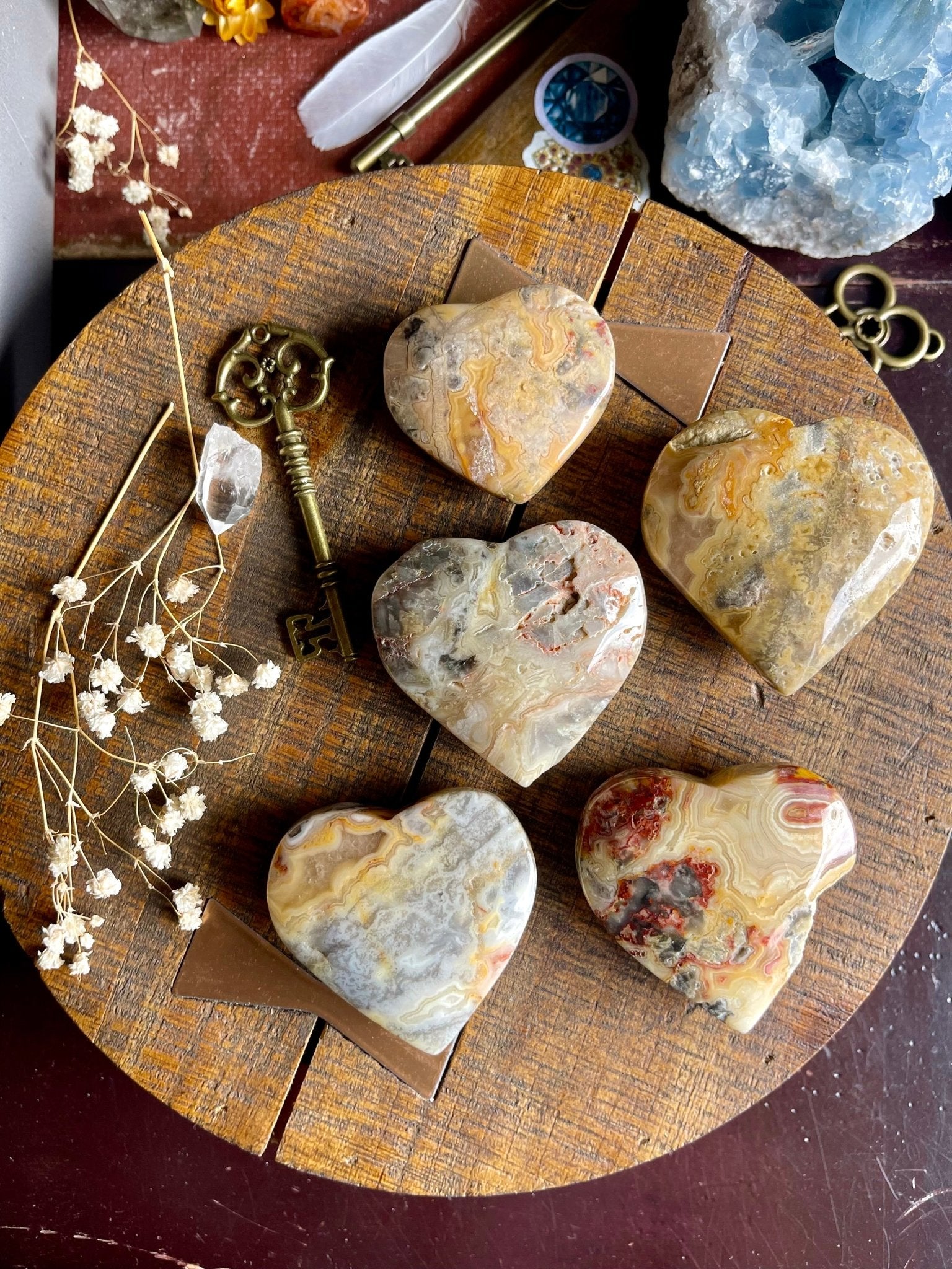 crazy lace agate | heart palm stones - lil shop of light & love